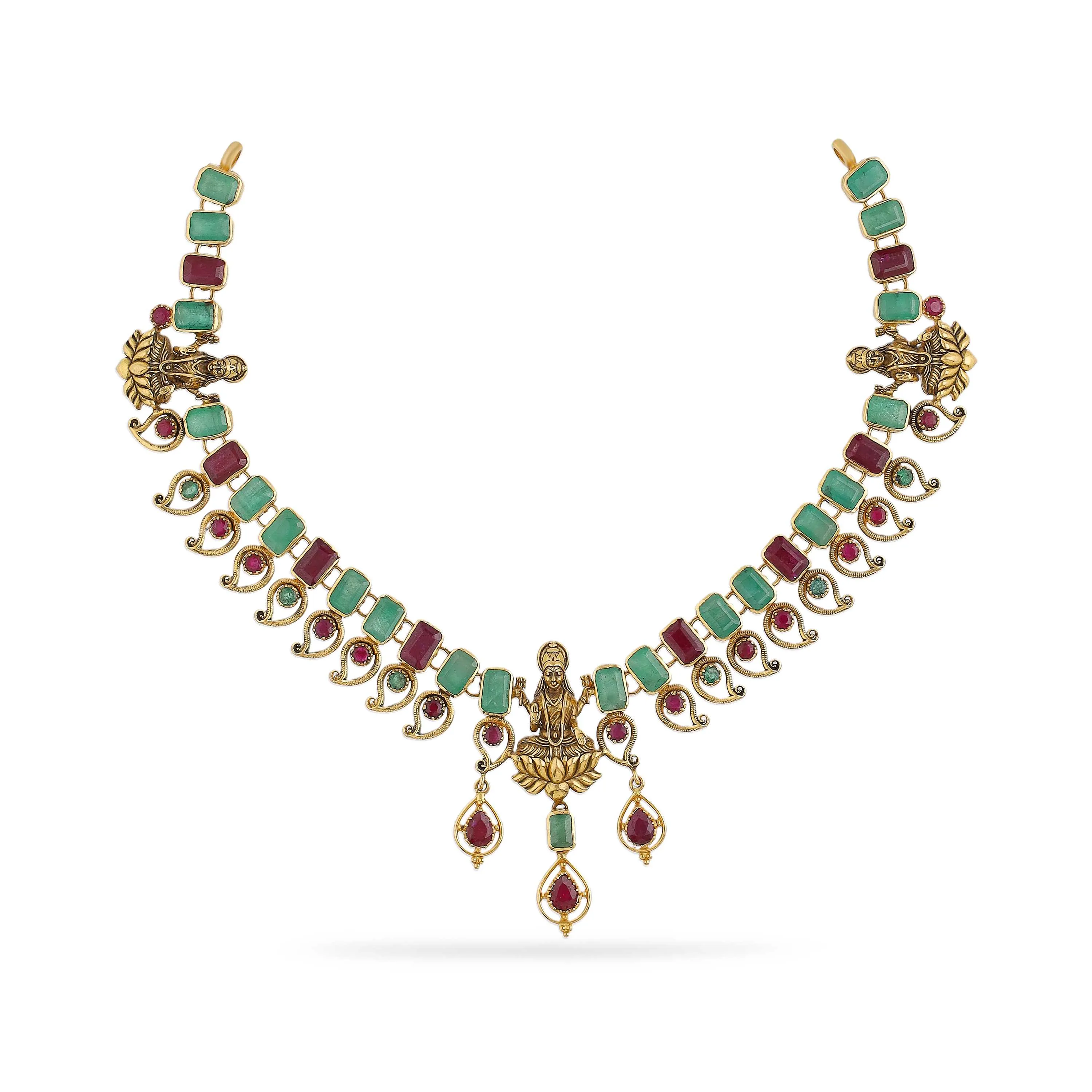 Ruby And Emerald Studded 22KT Gold Necklace