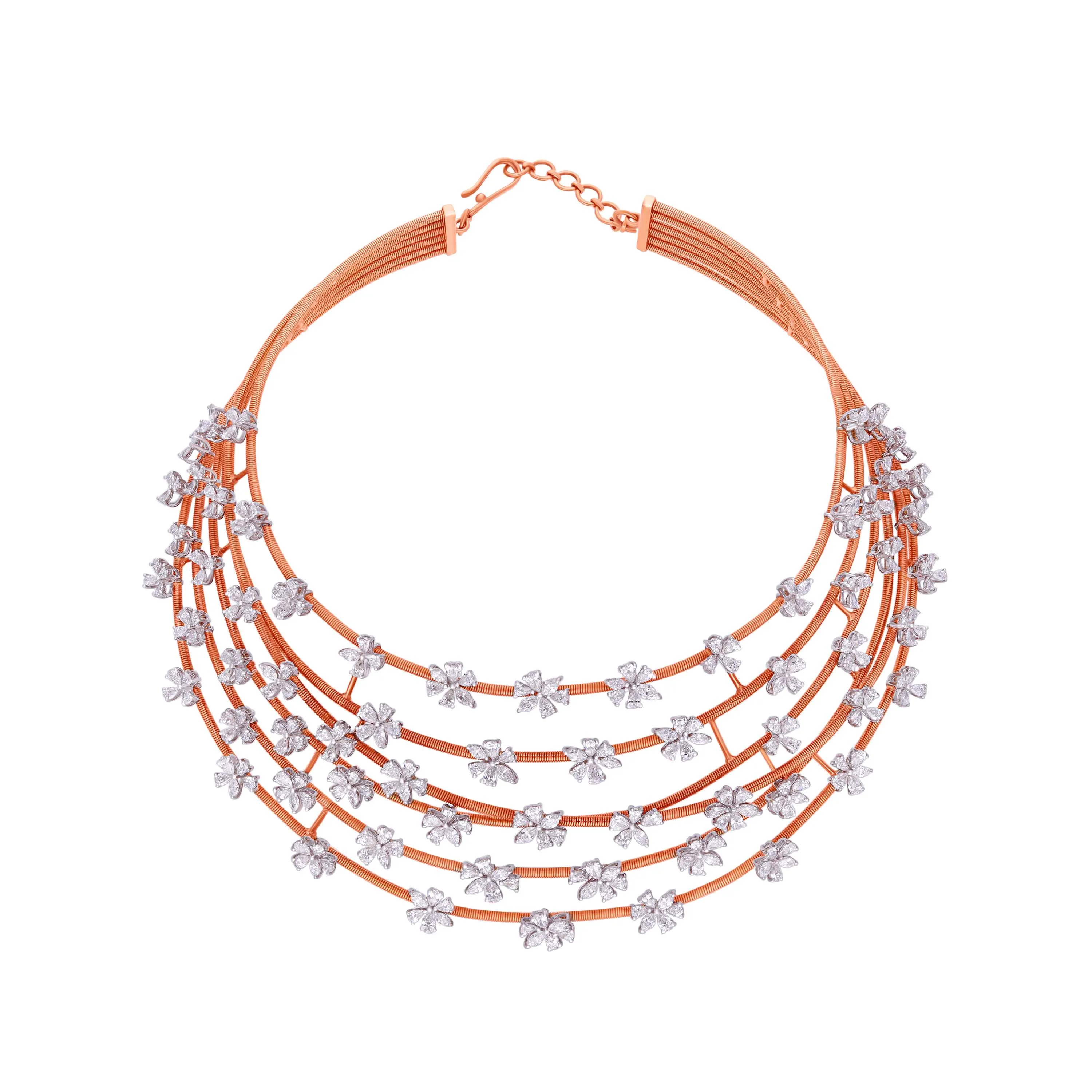 Elegant Trellis Diamond Necklace Set in 18KT Gold