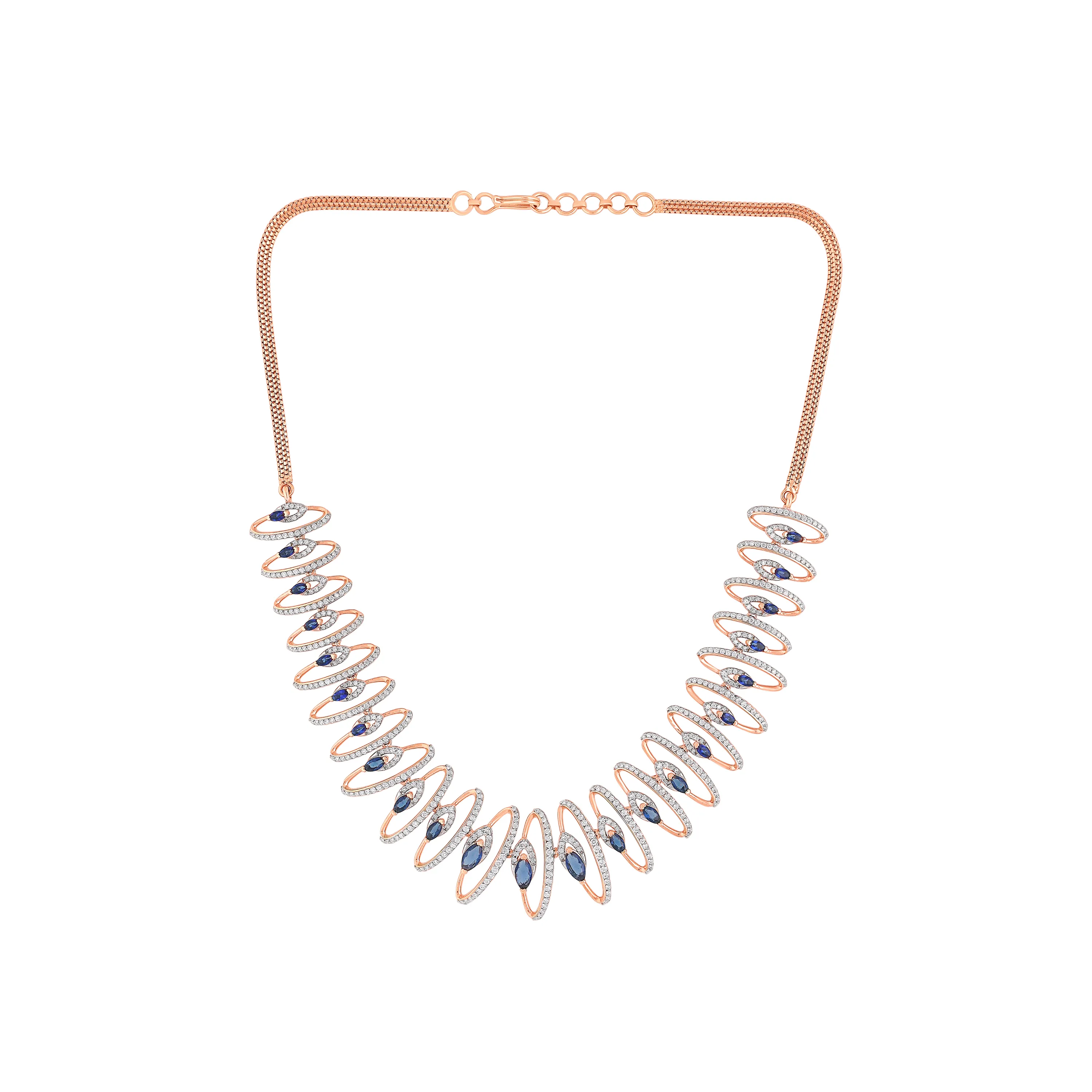 Glamorously Detailed And Diamond Studded 18KT Rose Gold Necklace For Women