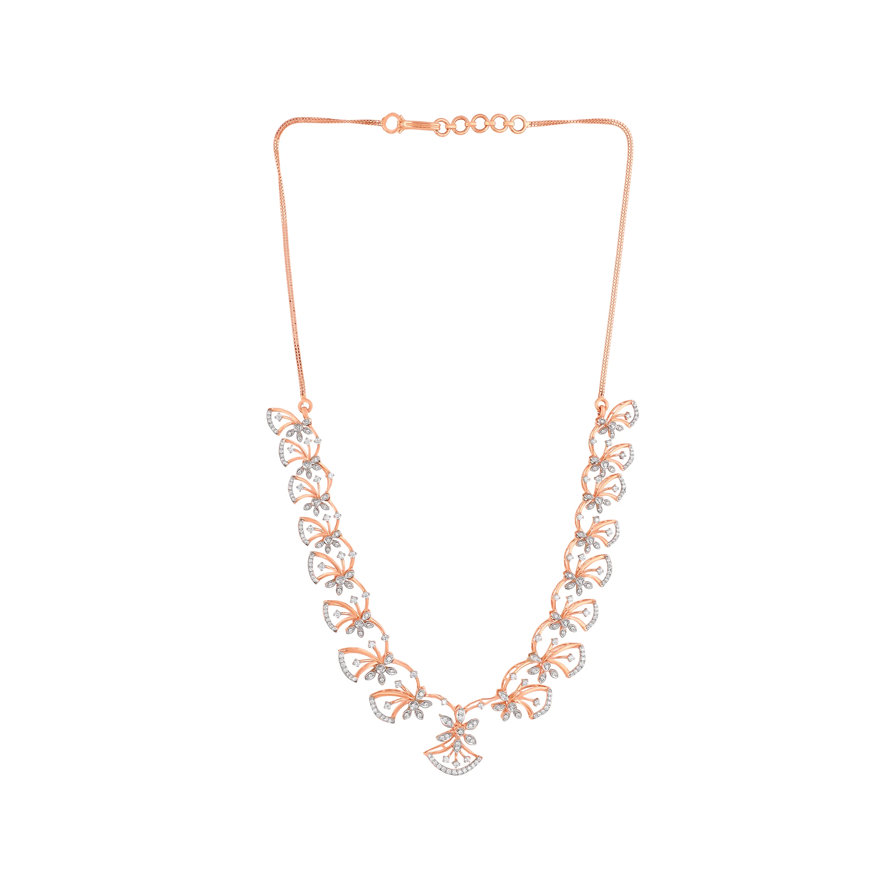 Fancy Glamorously Detailed And Diamond Studded 18KT Rose Gold Necklace For Women