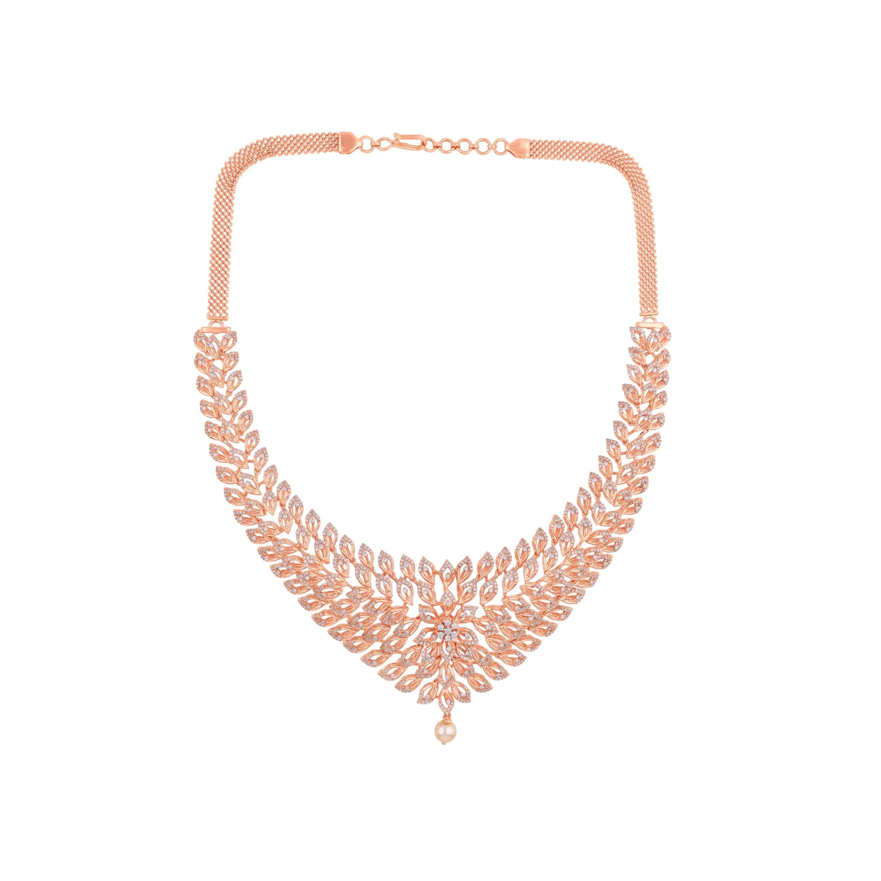 Glamorously Detailed And Diamond Studded 18KT Rose Gold Necklace