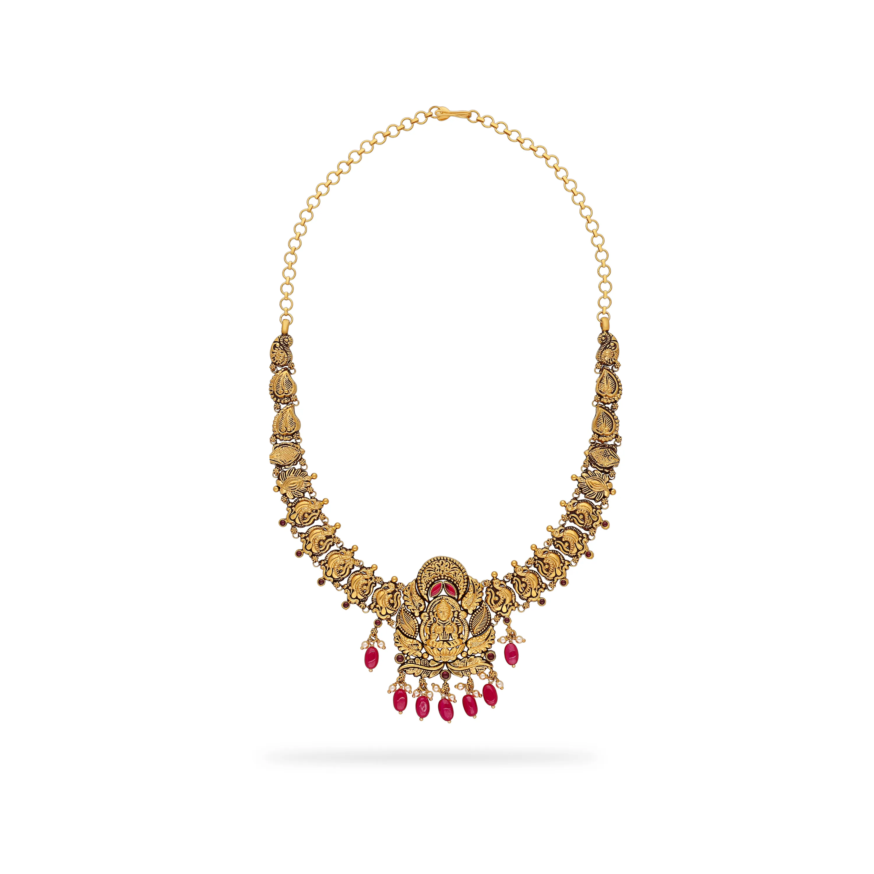Antique Finished And Studded 22KT Gold Necklace For Women