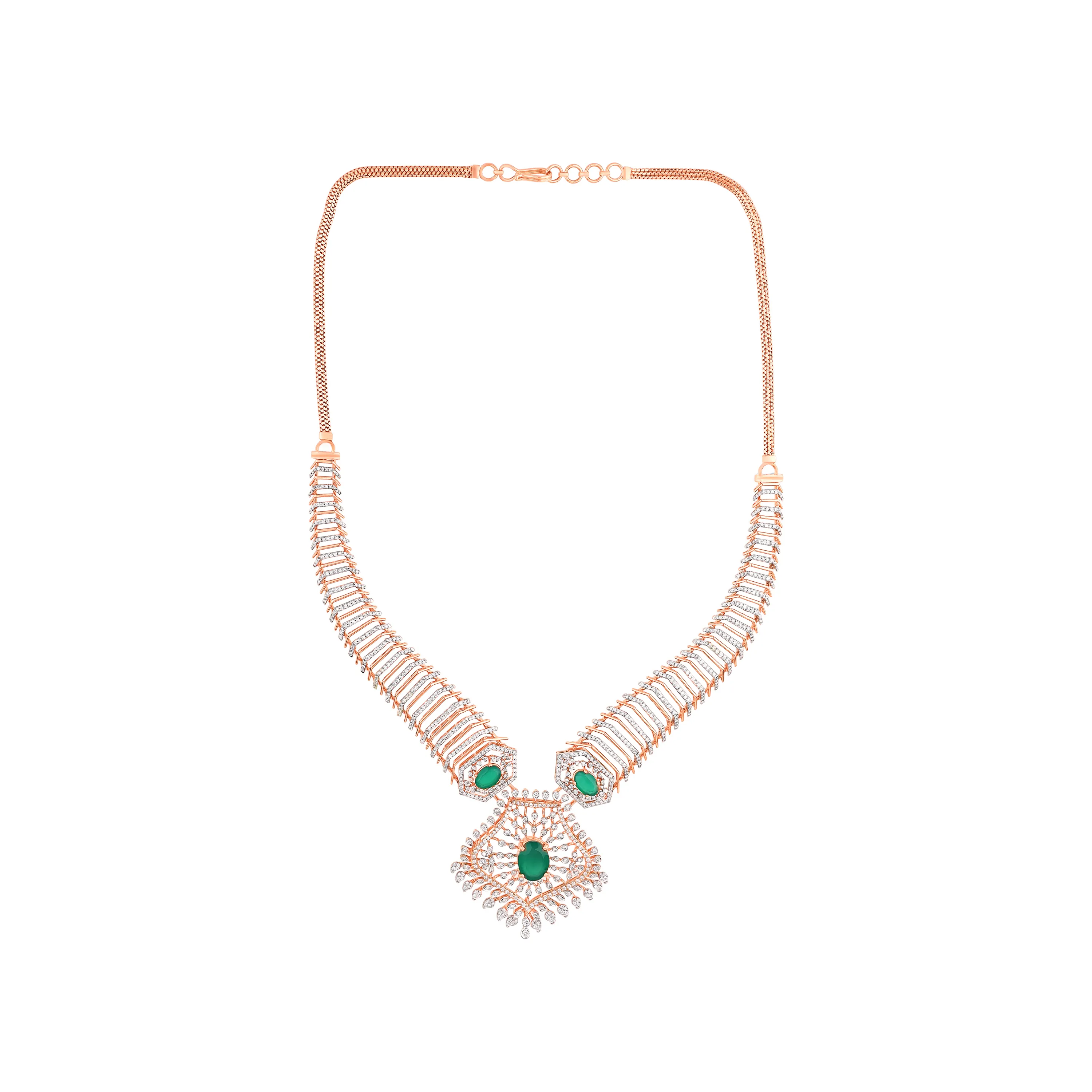 Glamorously Detailed And Diamond Studded 18KT Rose Gold Necklace For Women