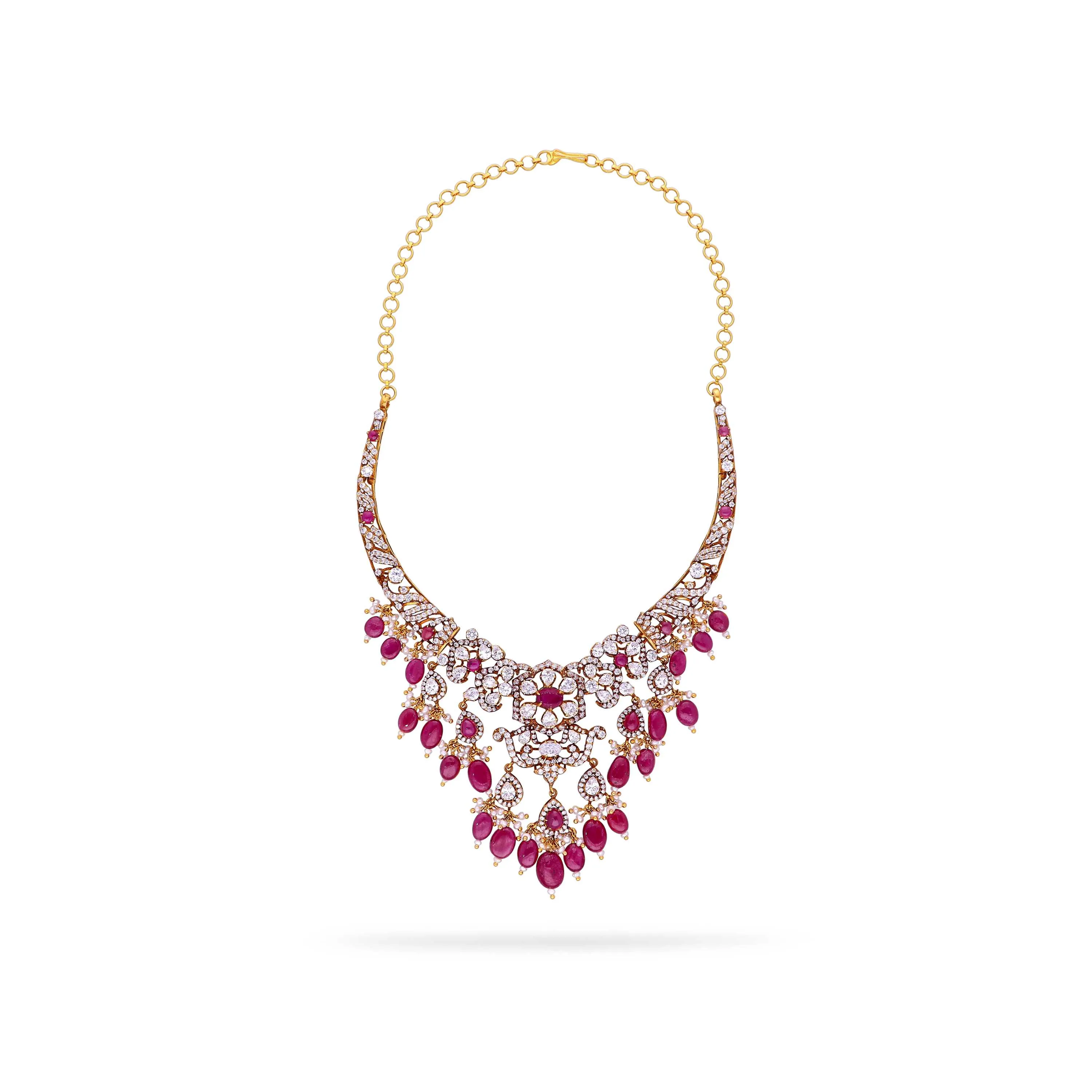 Classic Antique Finished And Studded 22KT Gold Necklace