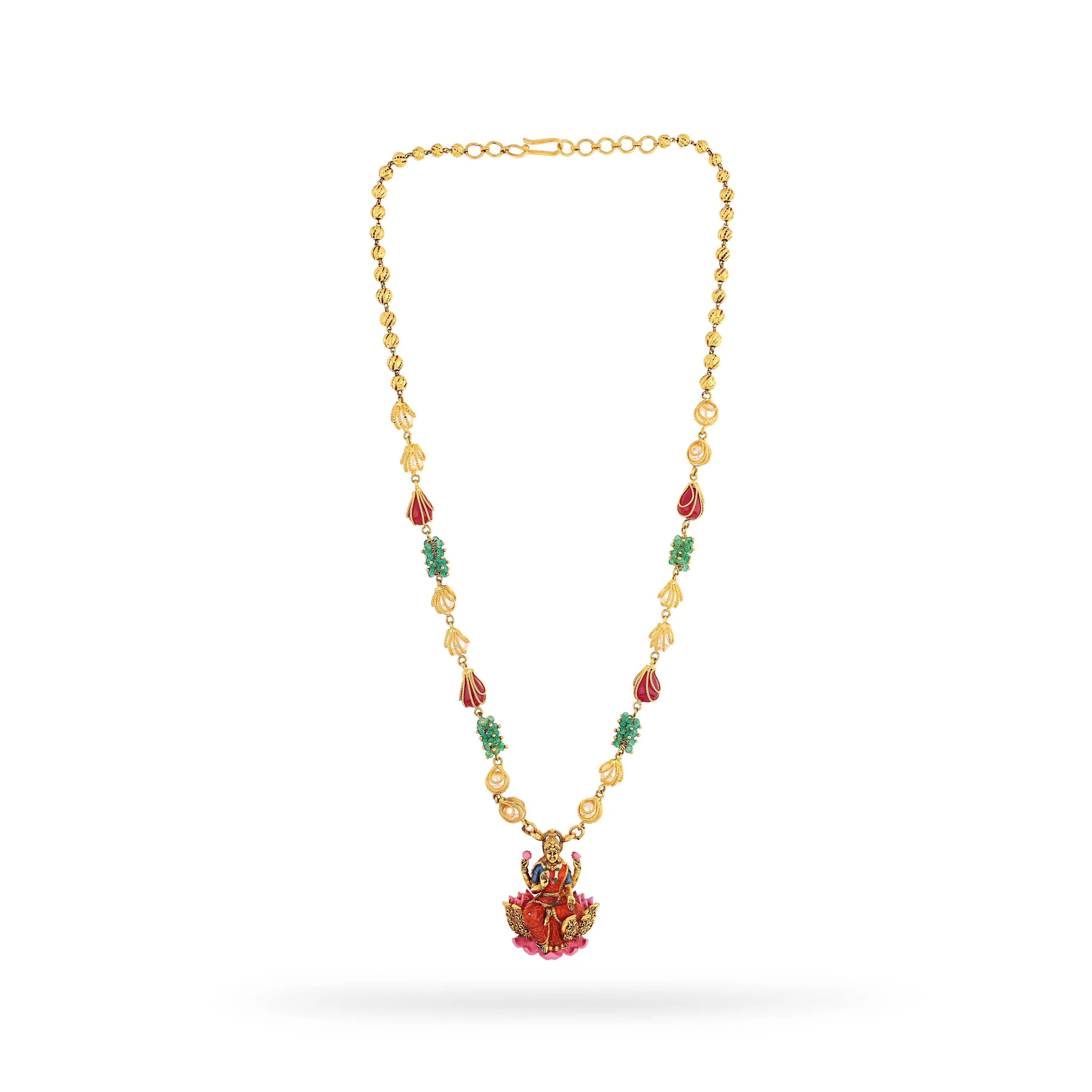 Fancy Antique Finished And Studded 22KT Gold Necklace For Women