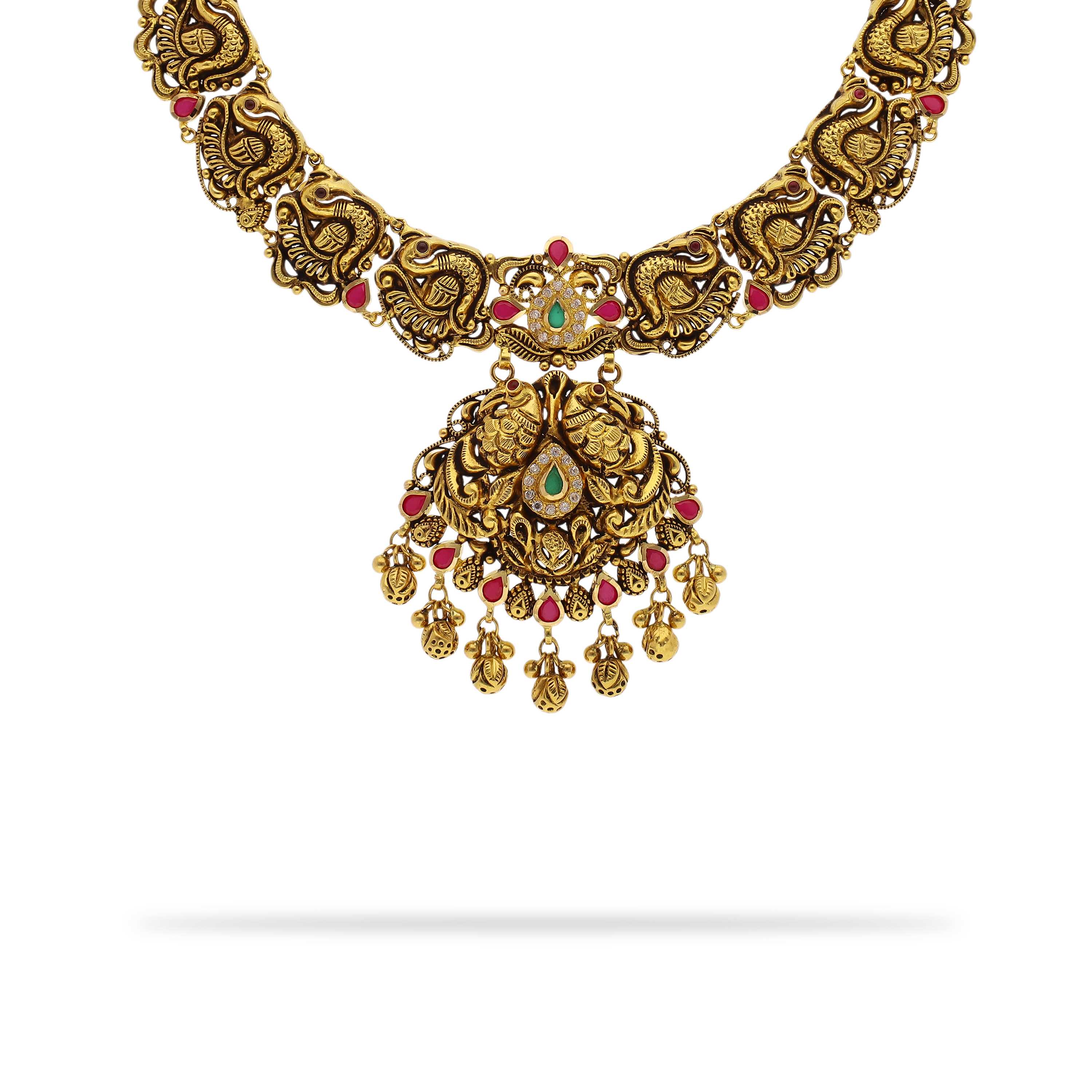 Traditionally Crafted Antique Finished 22KT Gold Necklace