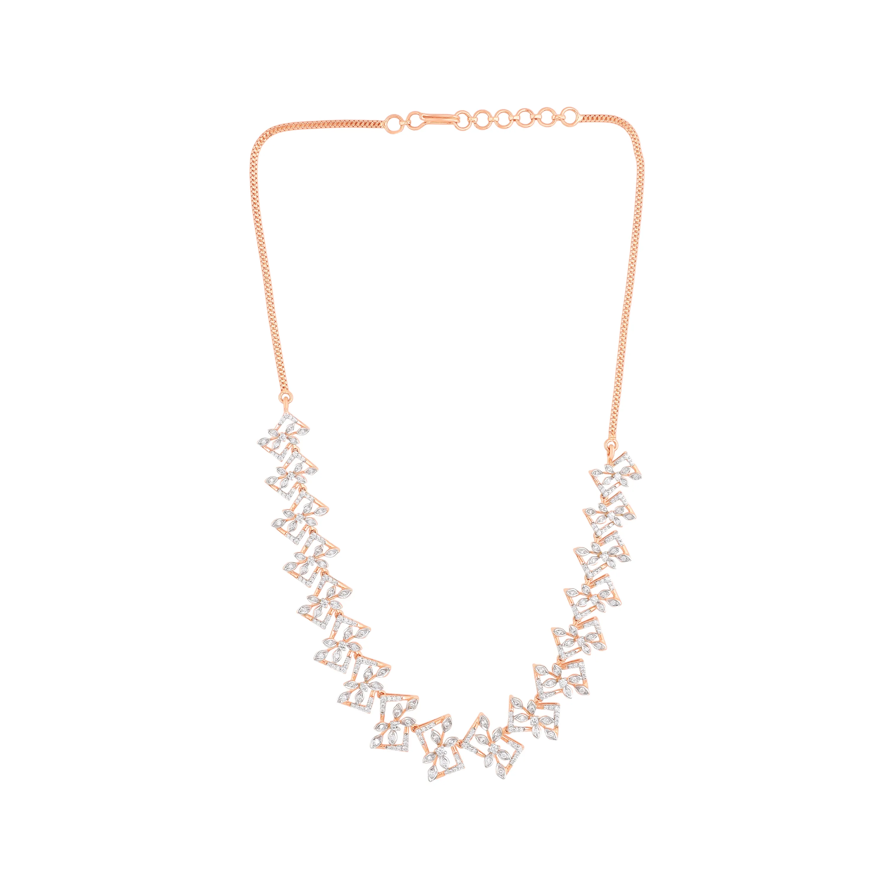 Glamorously Detailed And Diamond Studded 18KT Rose Gold Necklace For Women