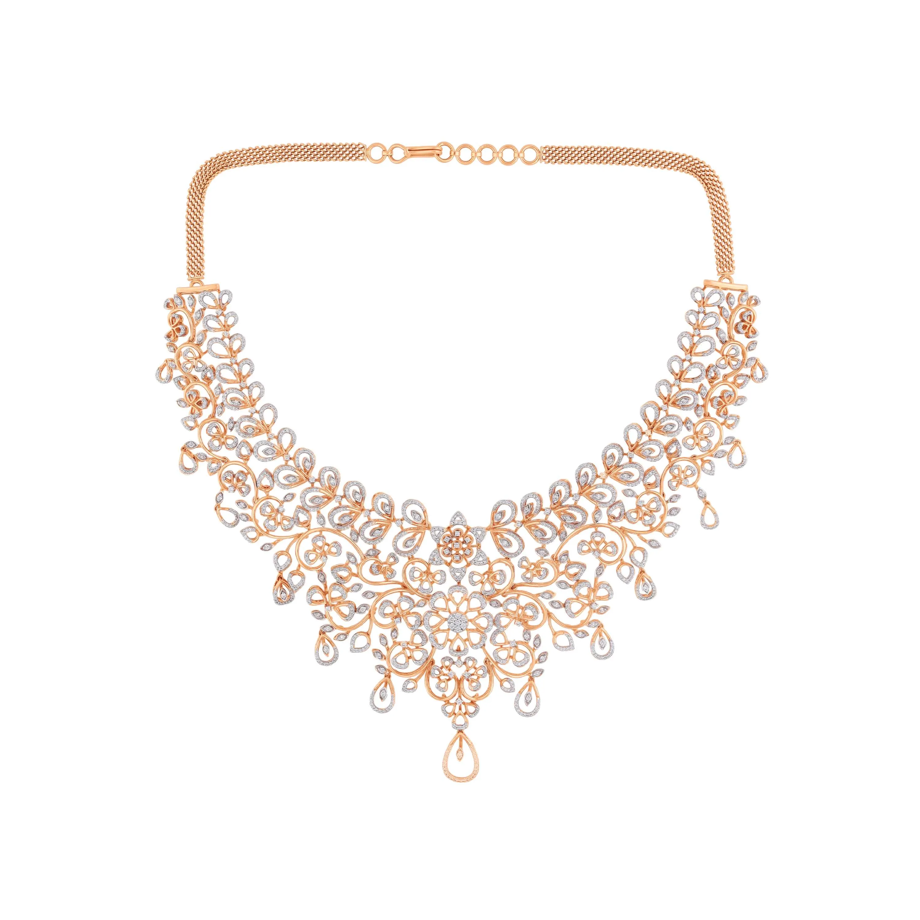 Glamorously Detailed And Diamond Studded 18KT Rose Gold Necklace