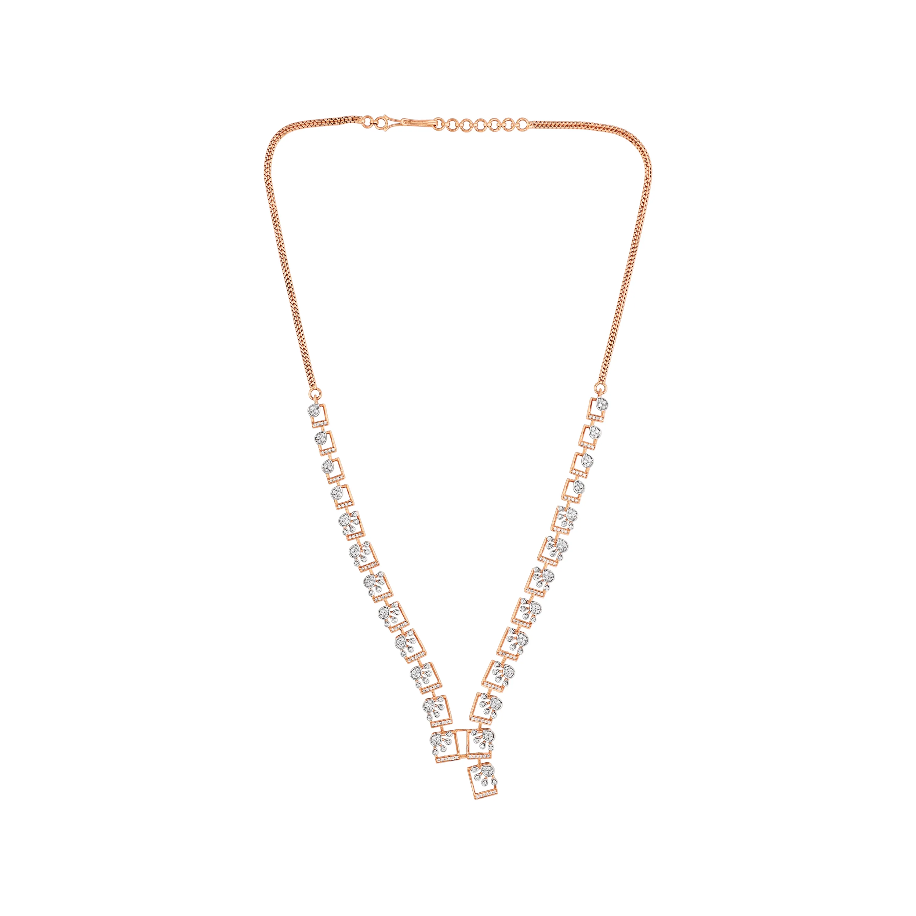 Charmingly Detailed And Diamond Studded 18KT Rose Gold Necklace For Women
