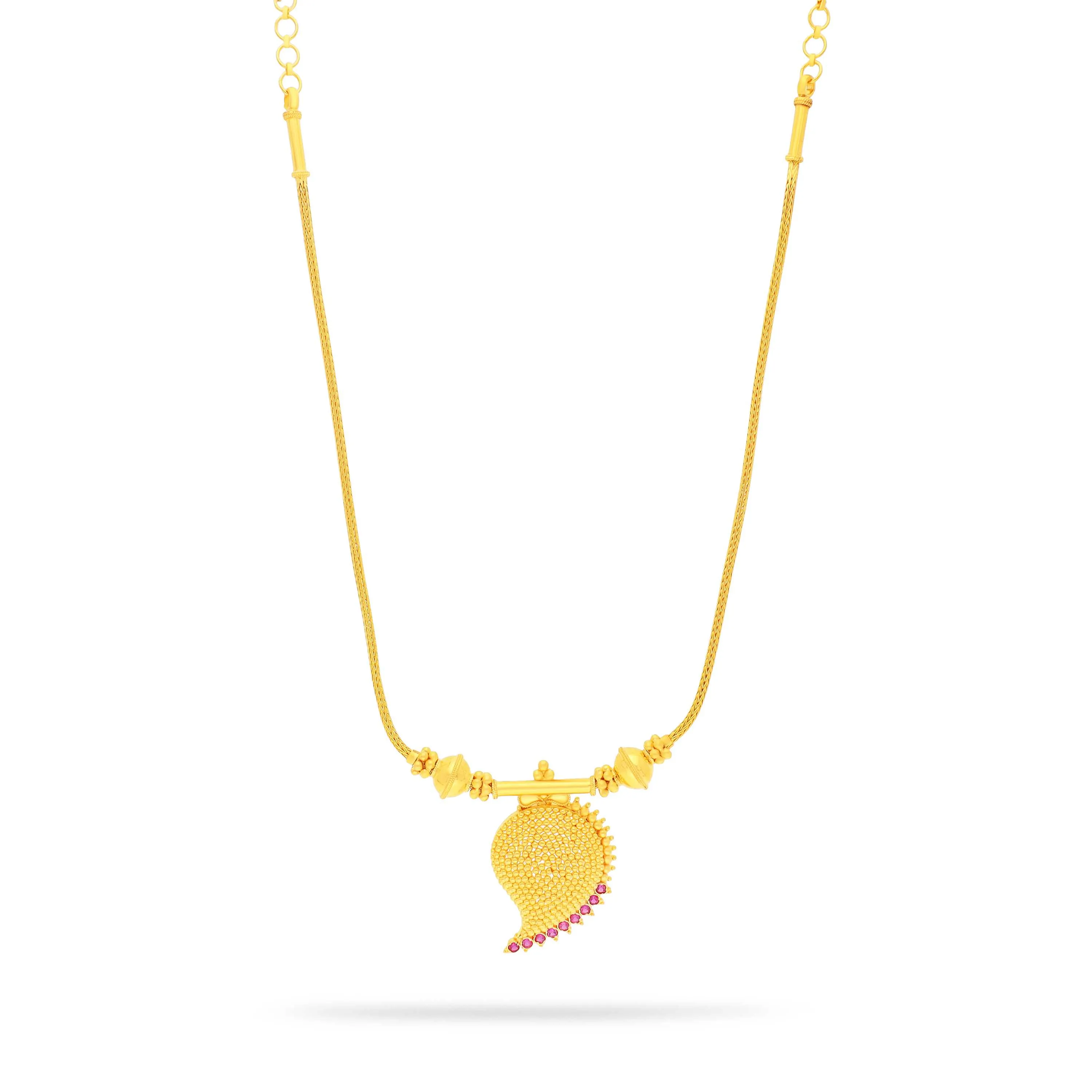 Traditionally Crafted And Studded 22KT Gold Necklace For Women