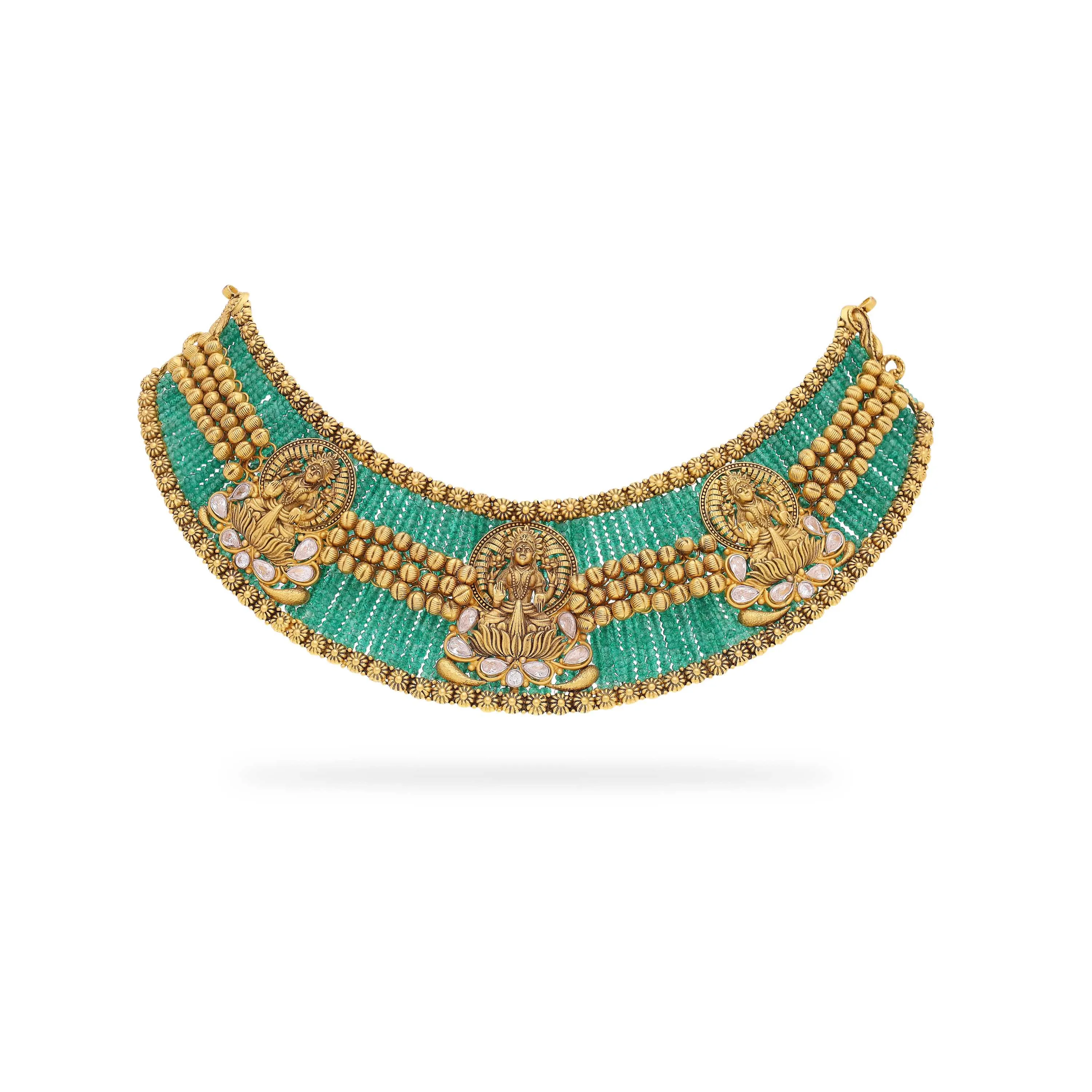 Antique Finished And Studded 22KT Gold Choker