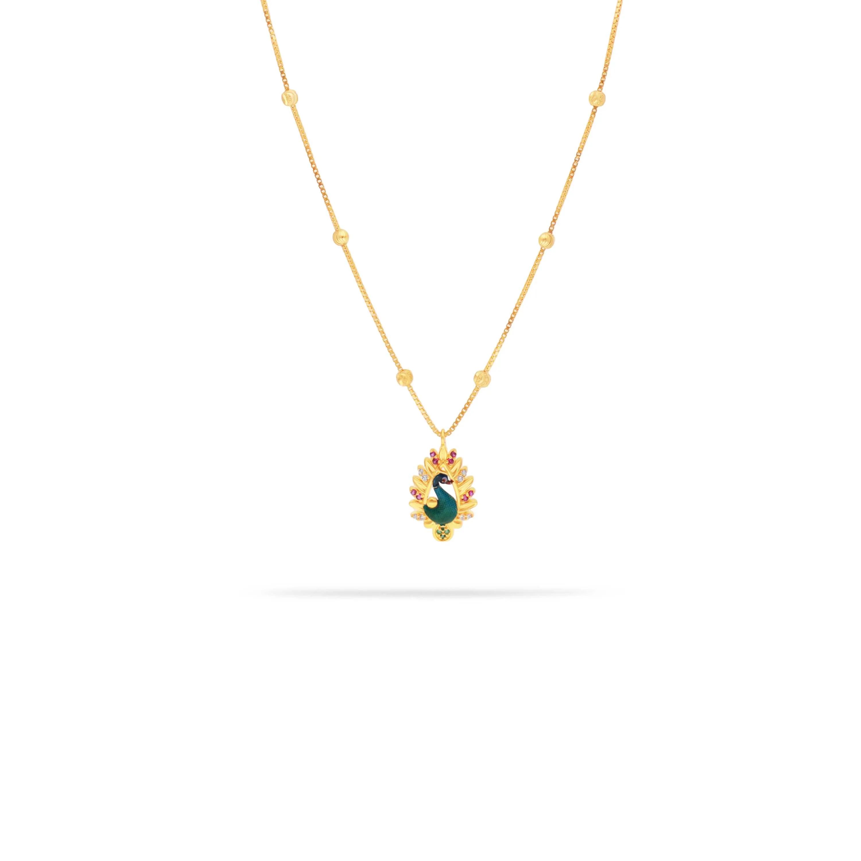 Classic Enamel Worked And Studded Peacock 22KT Gold Necklace