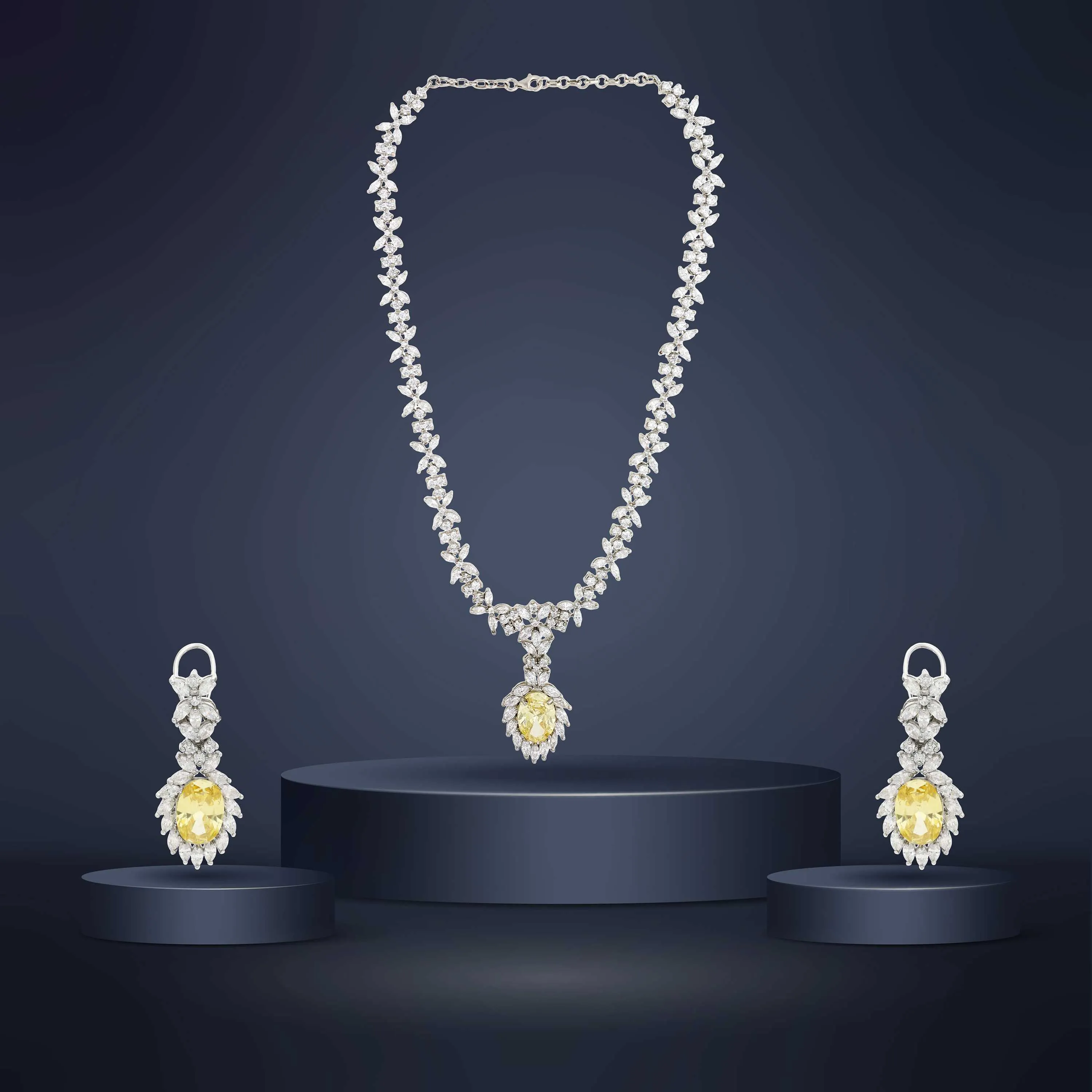 Gorgeously Detailed And Studded Silver Necklace Set For Women