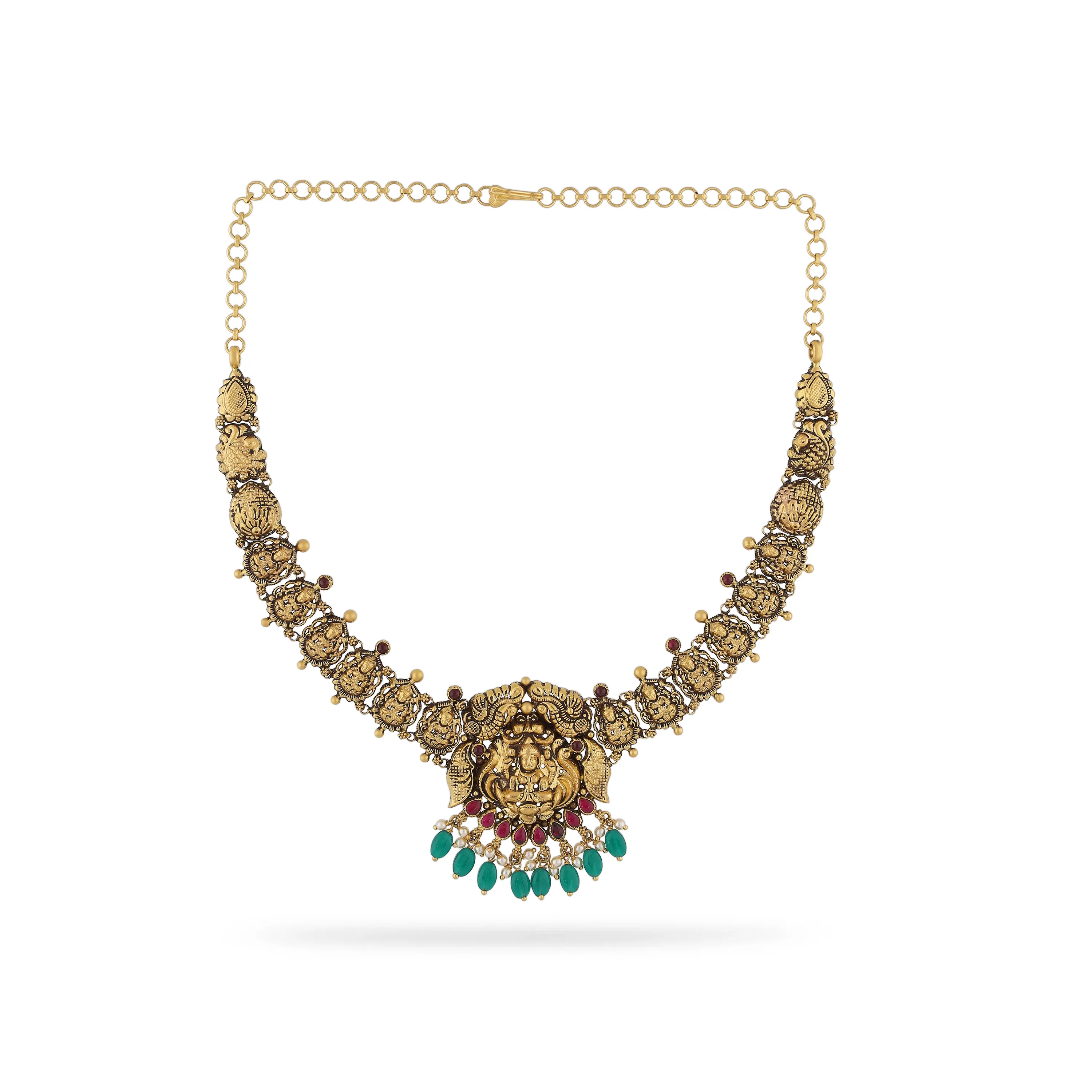 Antique Finished And Studded 22KT Gold Necklace For Women