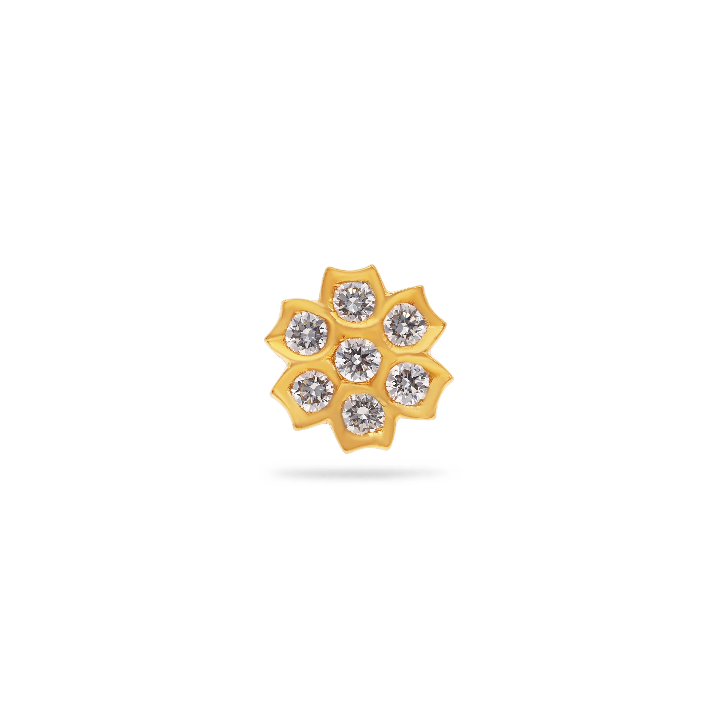 Traditionally Crafted And Diamond Studded 22KT Gold Nose Stud For Women