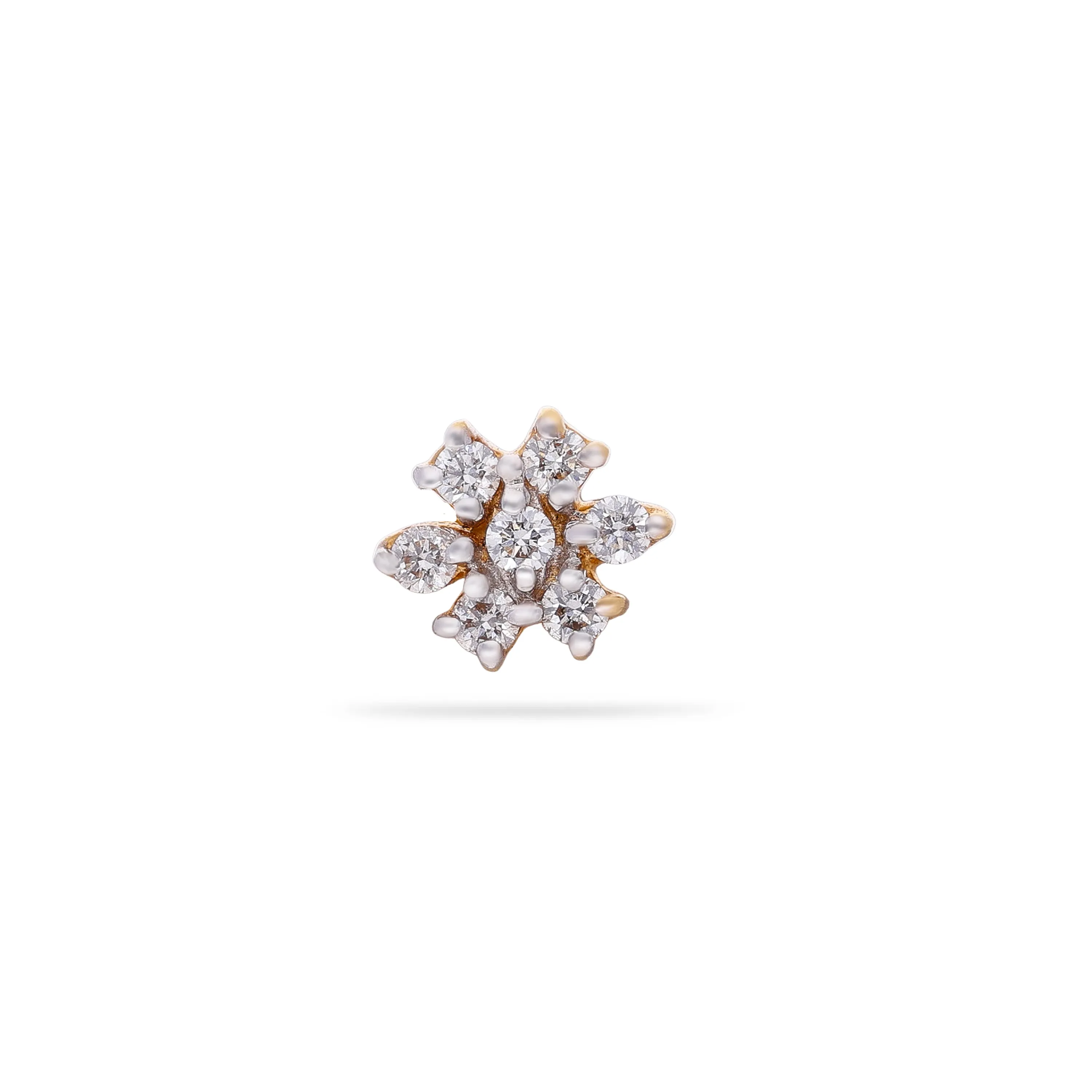 Charmingly Detailed And Diamond Studded 18KT Yellow Gold Nose Studs For Women