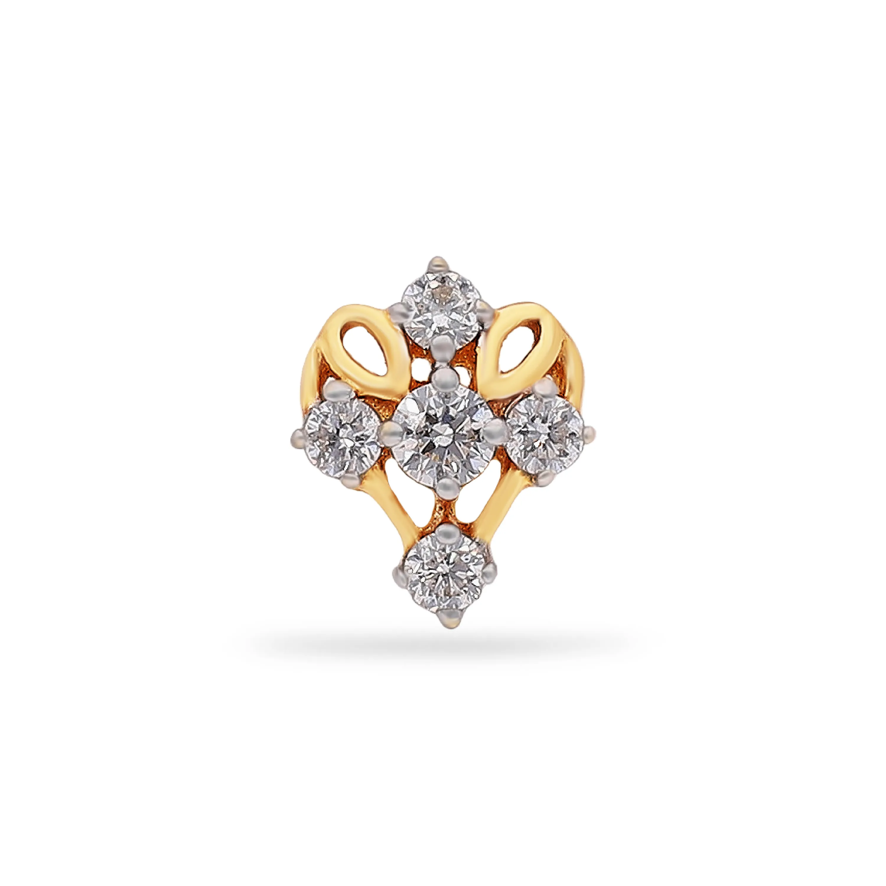 Glamorously Detailed And Diamond Studded 18KT Yellow Gold Nose Stud For Women