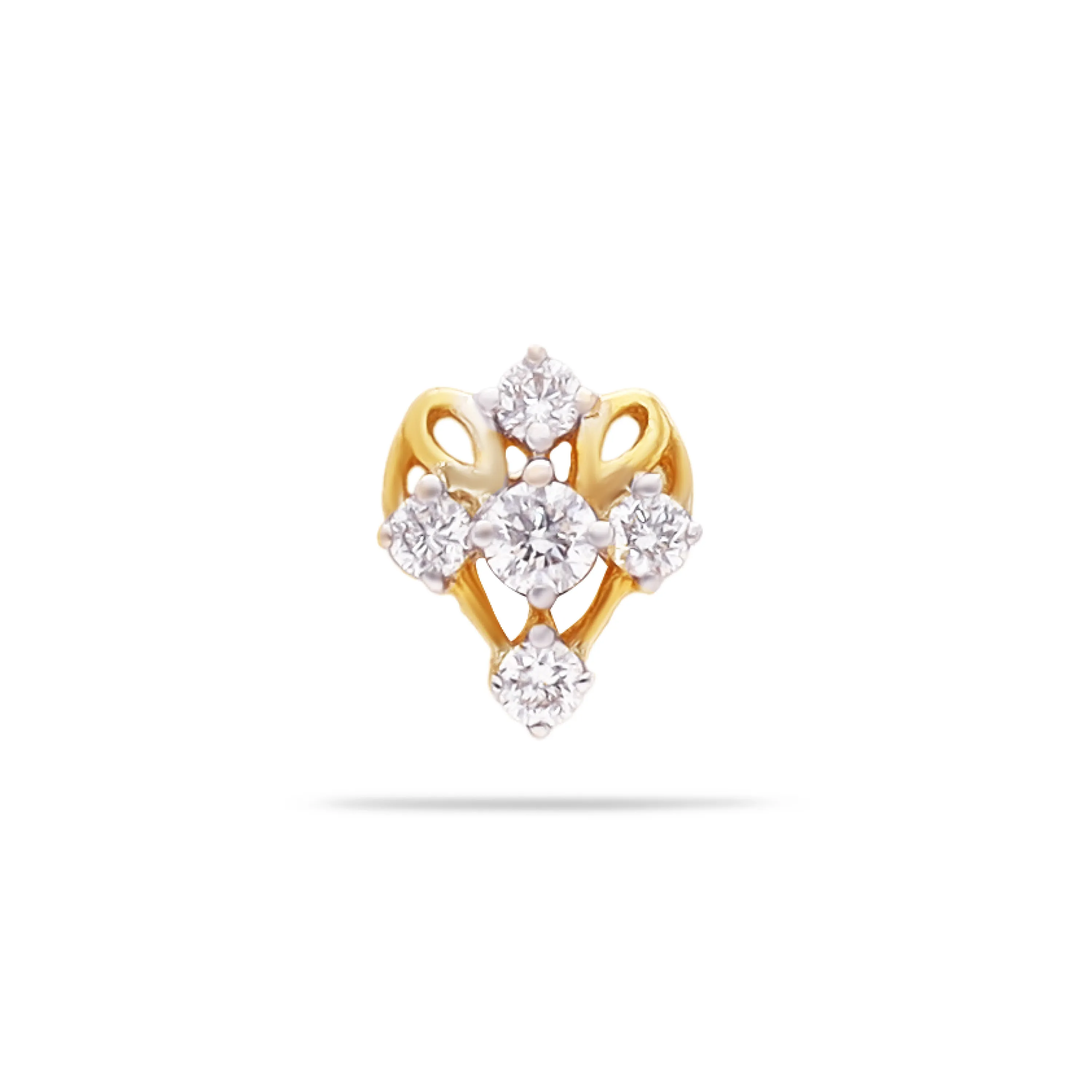Glamorously Detailed And Diamond Studded 18KT Yellow Gold Nose Stud For Women