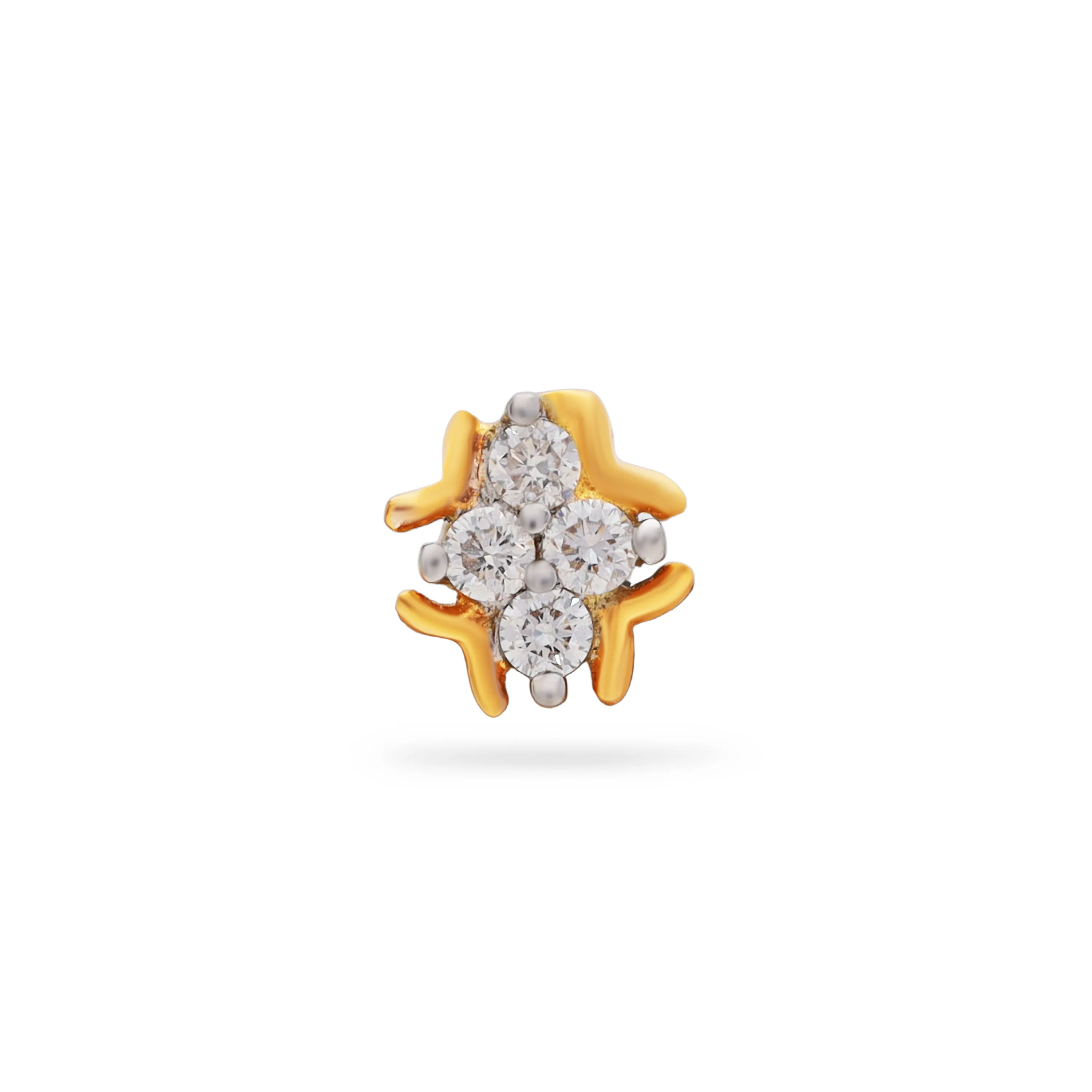 Glamorously Detailed And Diamond Studded 18KT Yellow Gold Nose Stud For Women