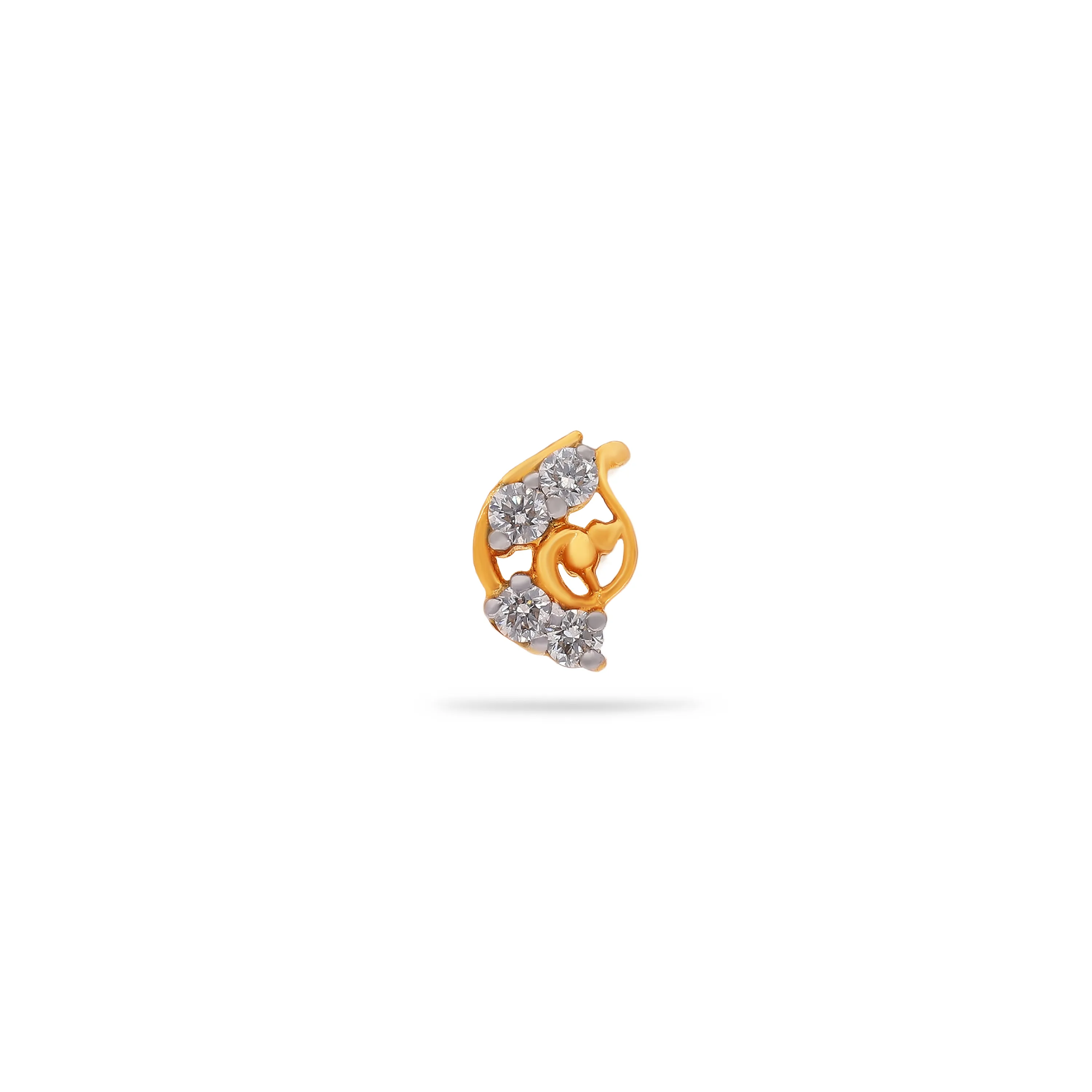 Traditionally Crafted And Diamond Studded 18KT Yellow Gold Nose Stud For Women