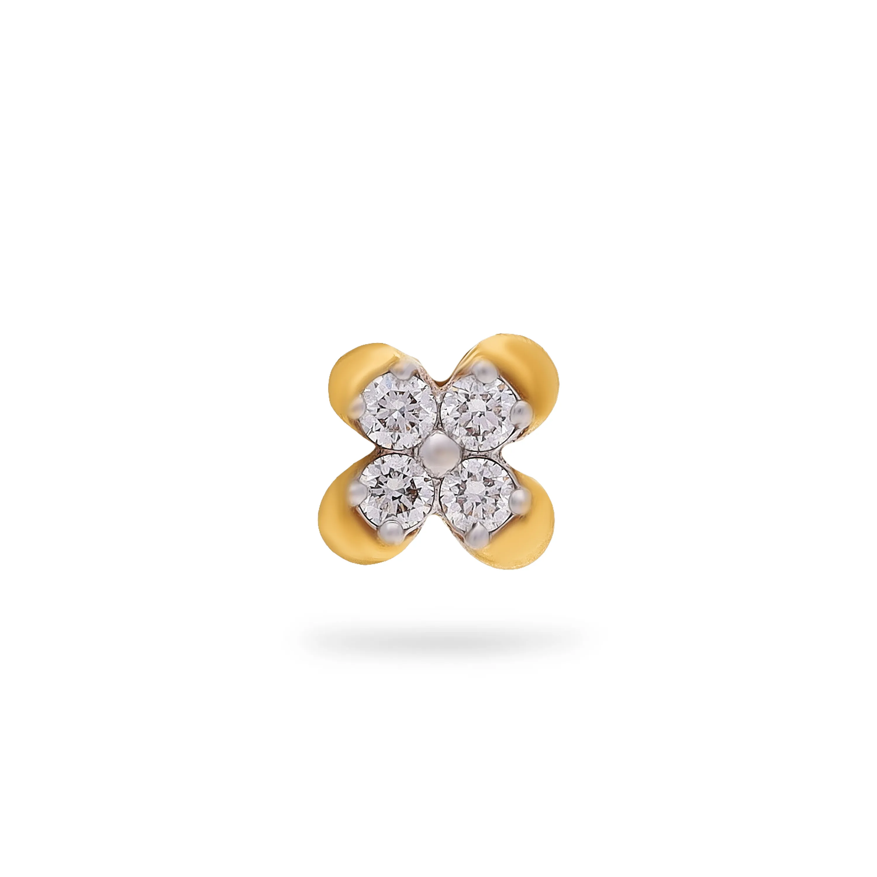 Traditionally Crafted And Diamond Studded 18KT Yellow Gold Nose Stud For Women