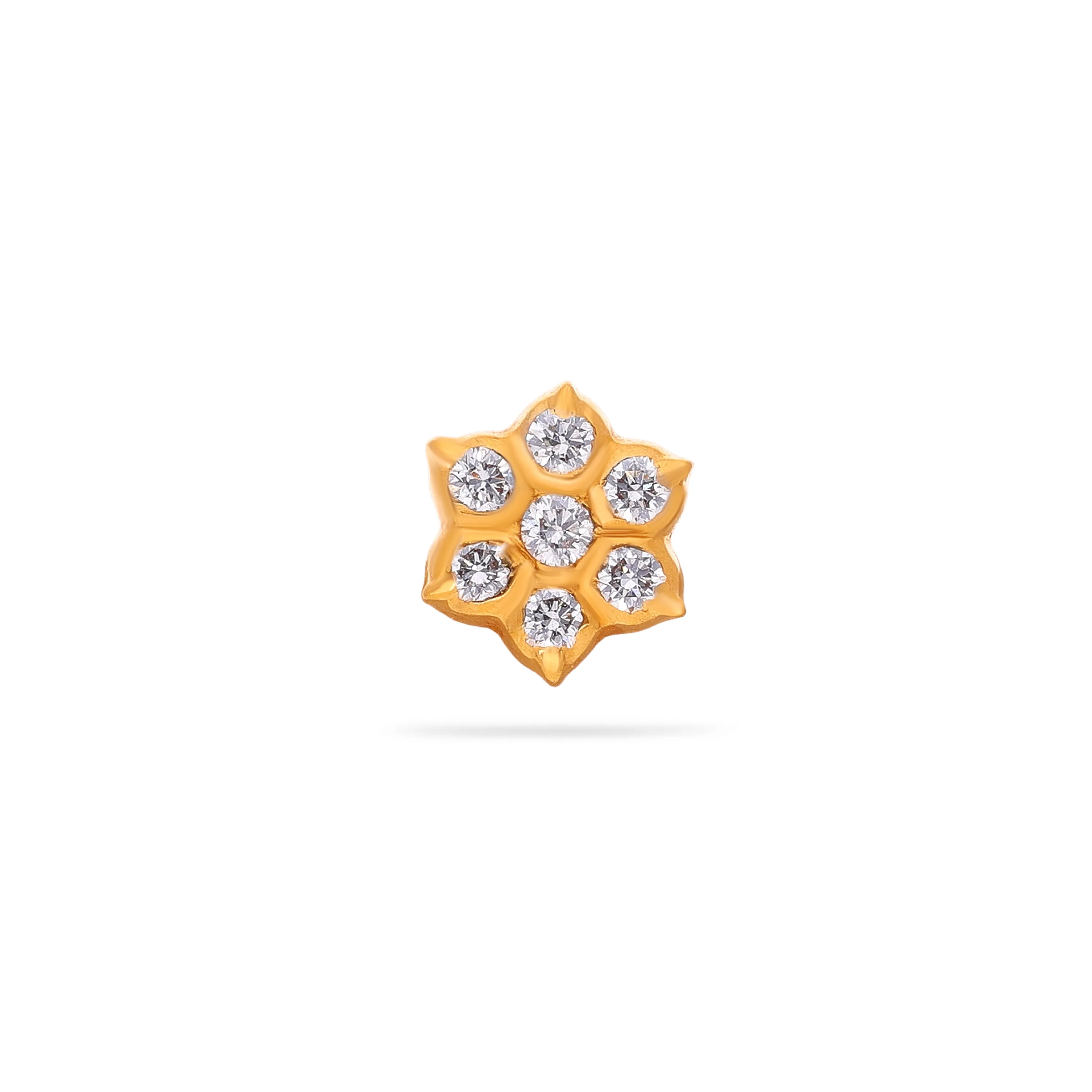 Traditionally Crafted And Diamond Studded 22KT Gold Nose Stud For Women