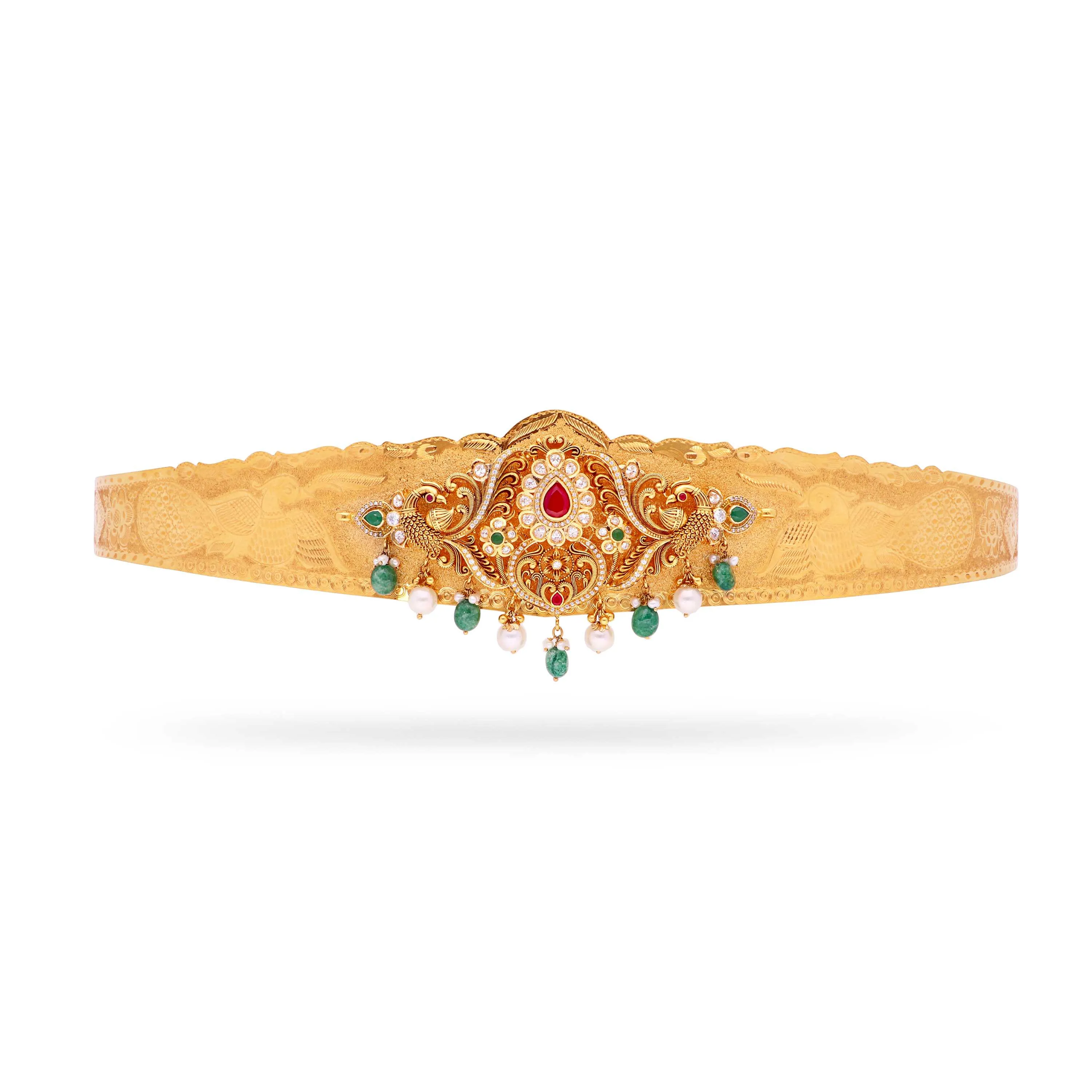 Traditionally Crafted And Studded 22KT Gold Oddiyanam For Women
