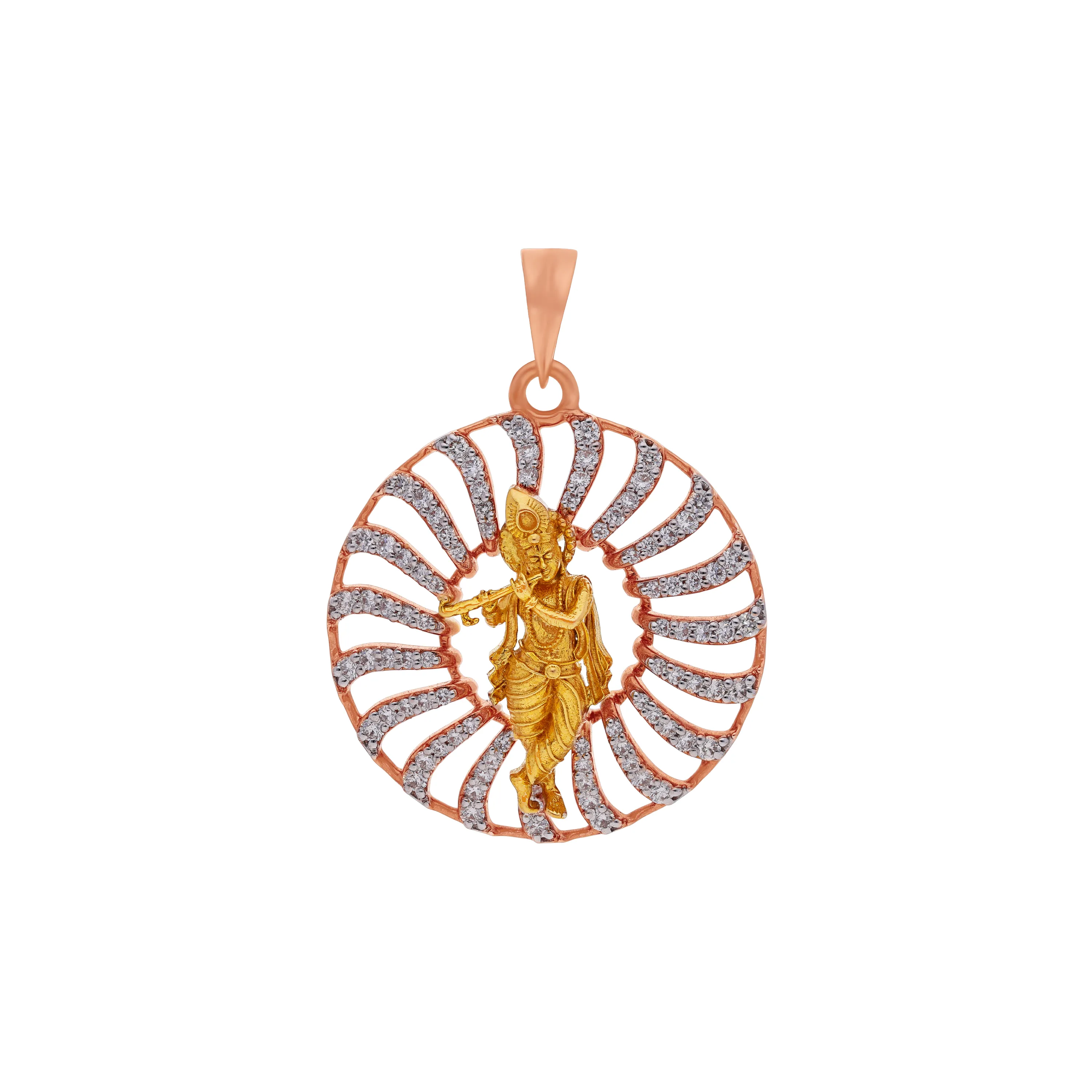 Divinely Detailed And Diamond Studded 18KT Rose Gold Sri Krishna Locket For Women