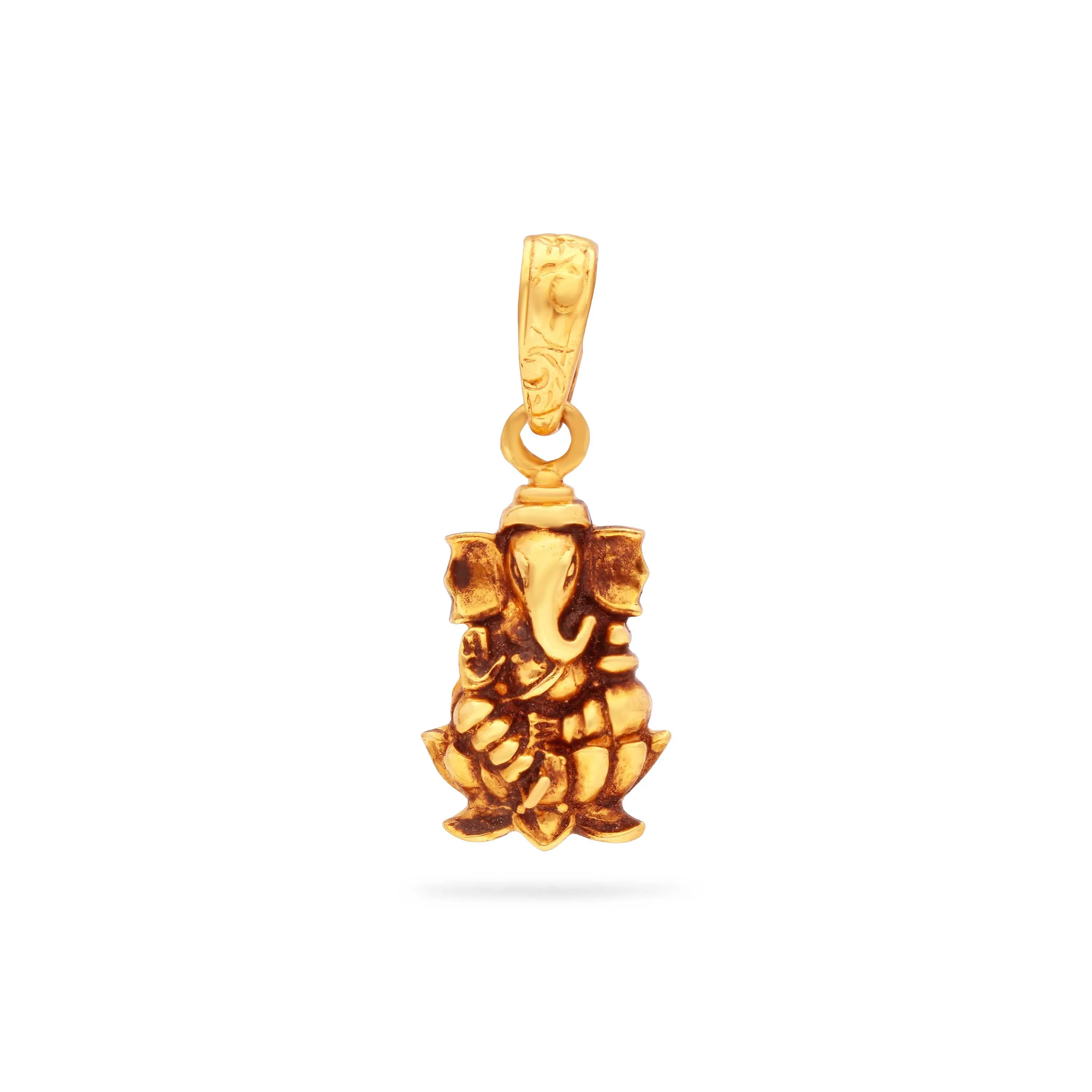 Traditionally Crafted And Antique Finished 22KT Gold Ganesha Locket
