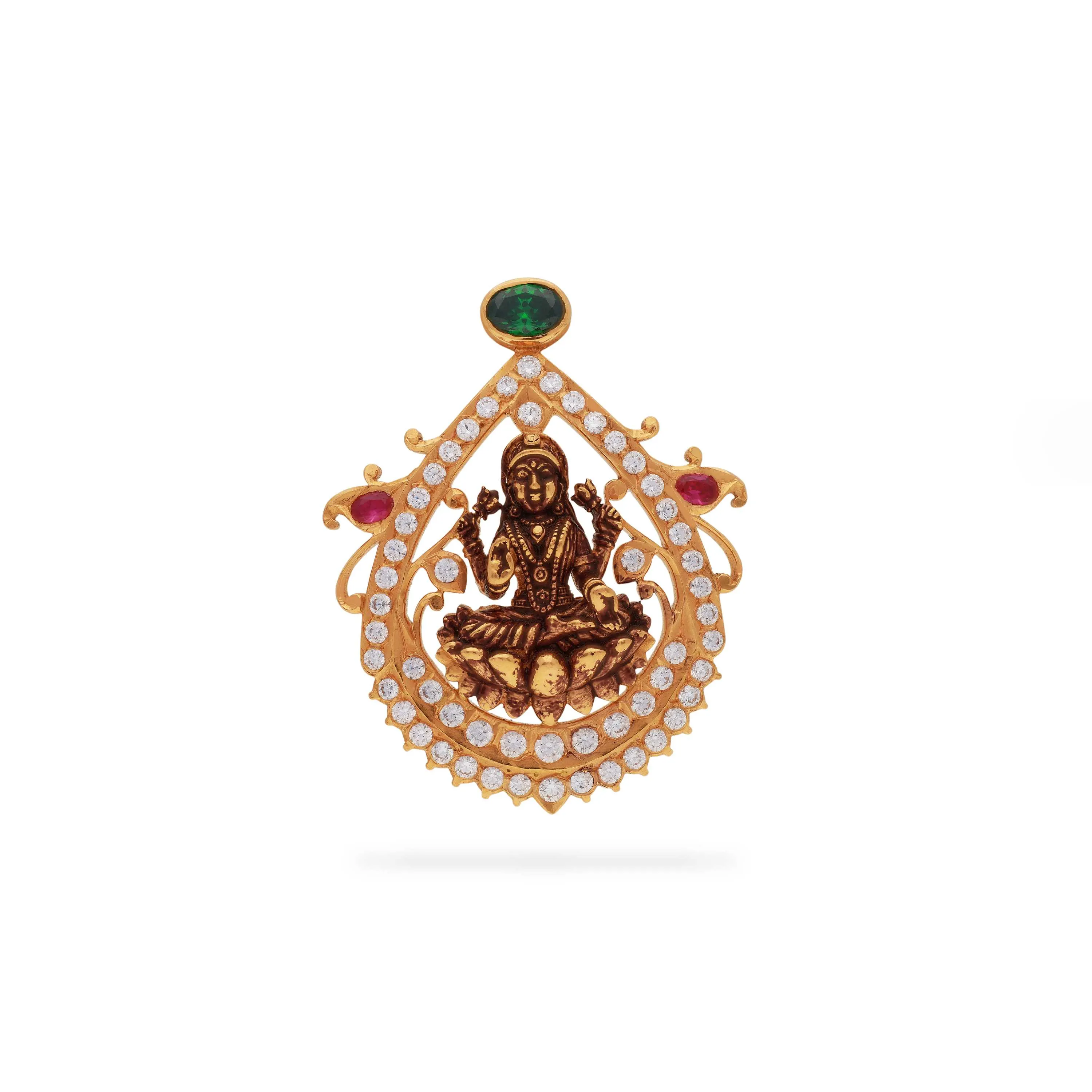 Divinely Detailed And Studded Lakshmi Devi 22KT Gold Locket For Women