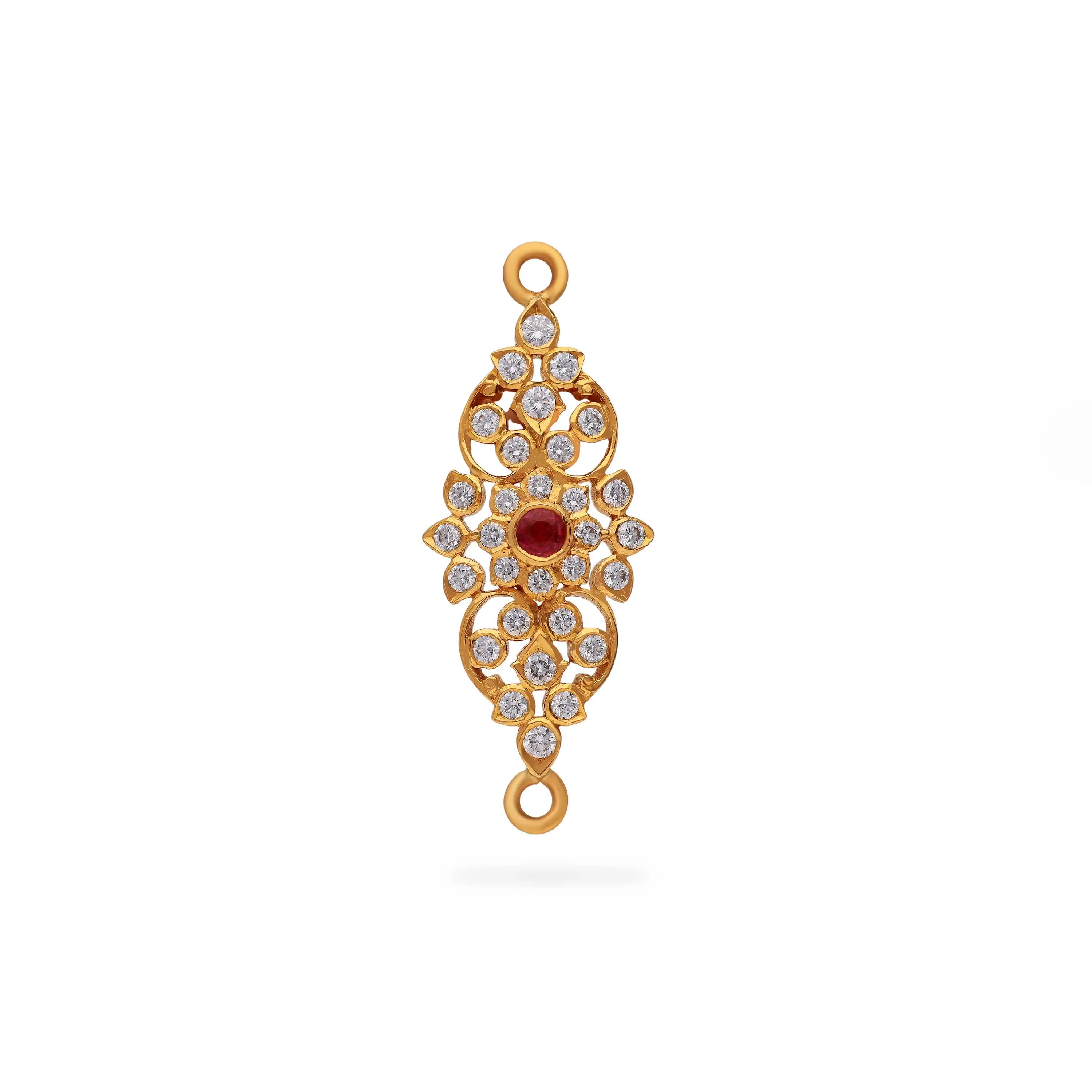 Traditionally Crafted And Diamond Studded 22KT Gold Mogappu Locket