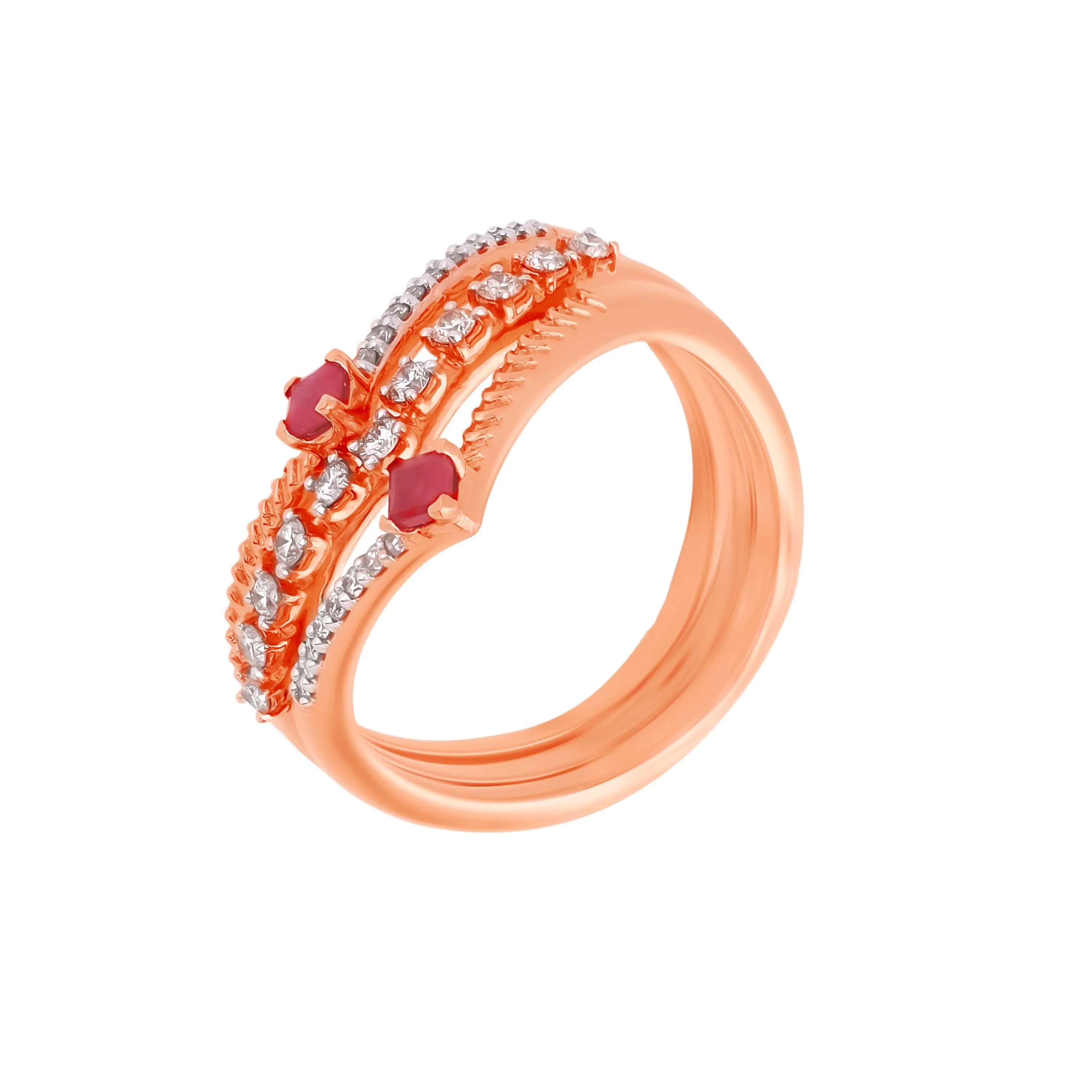 Glamorously Detailed And Diamond Studded 18KT Rose Gold Ring