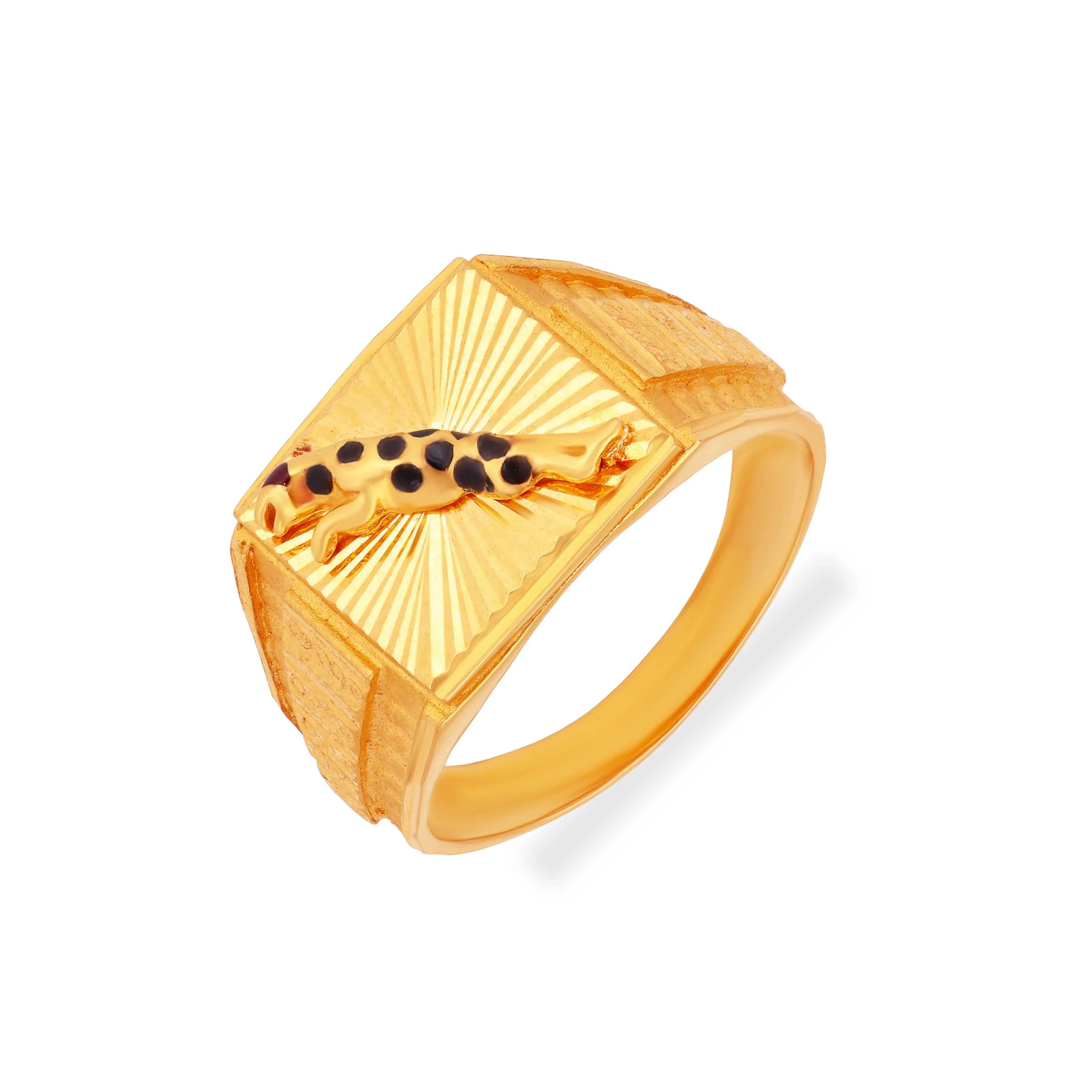 Classic Enamel Worked Jaguar Pattern 22KT Gold Ring For Men