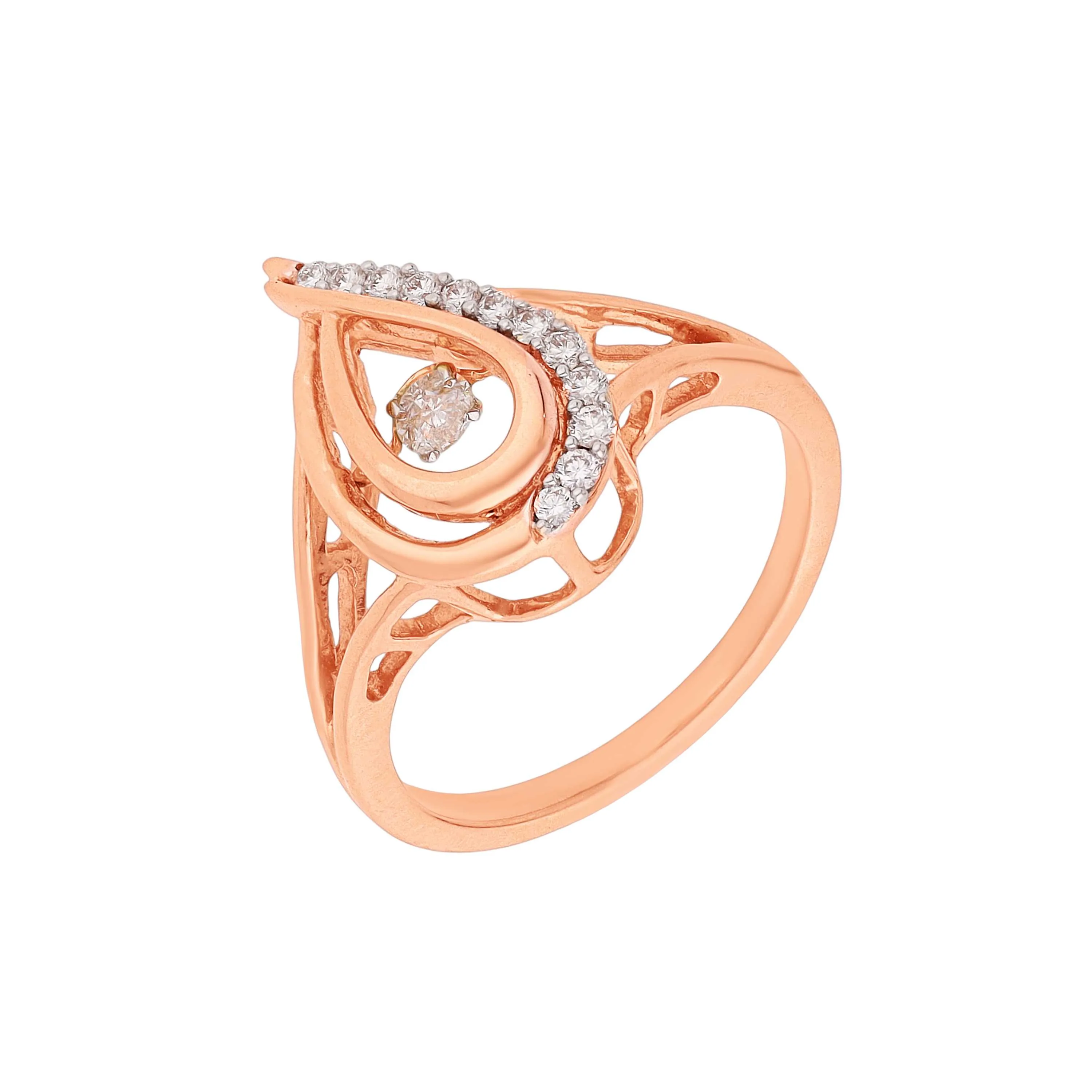 Glamorously Detailed And Diamond Studded 18KT Rose Gold Ring