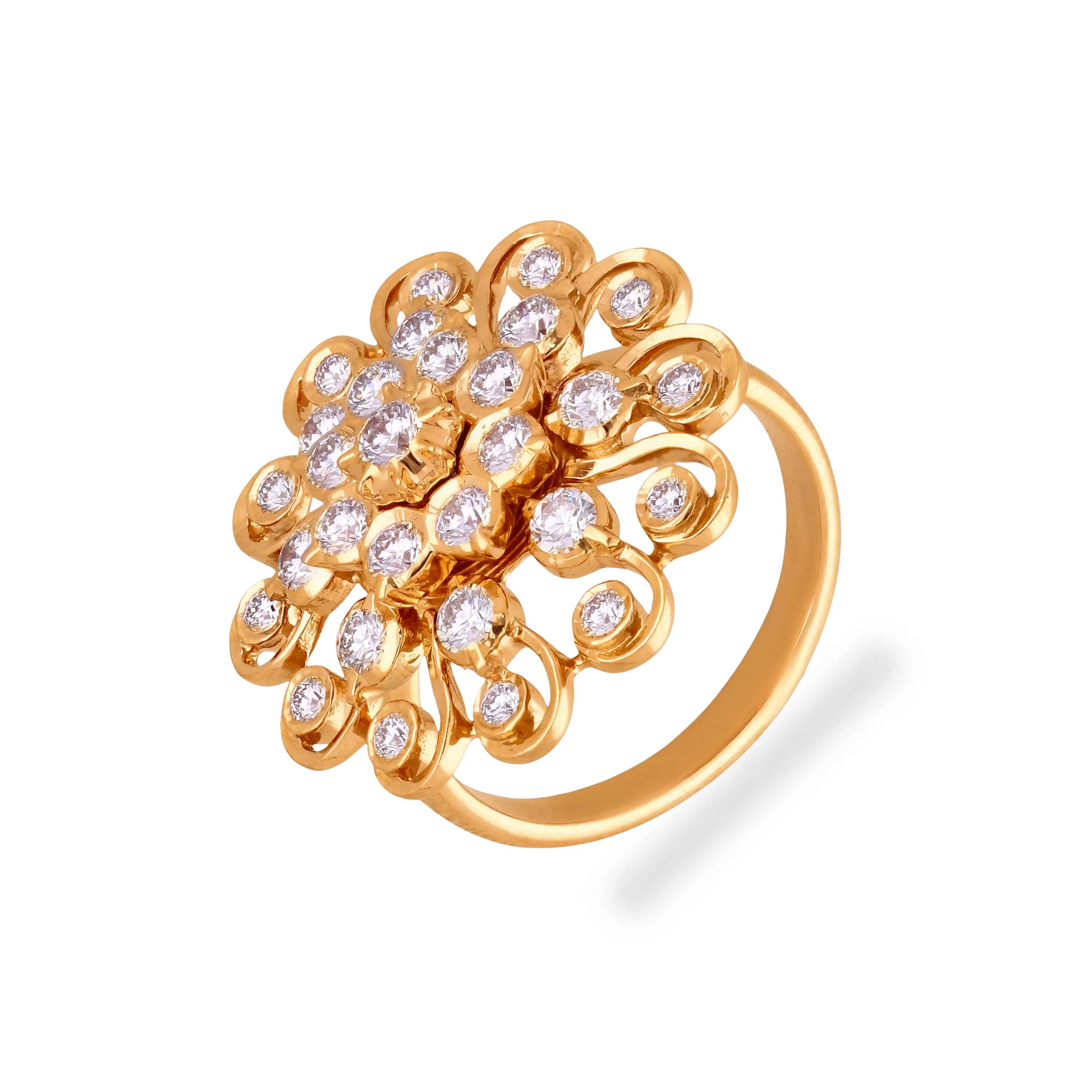 Glamorously Detailed And Diamond Studded 18KT Yellow Gold Close Setting ...