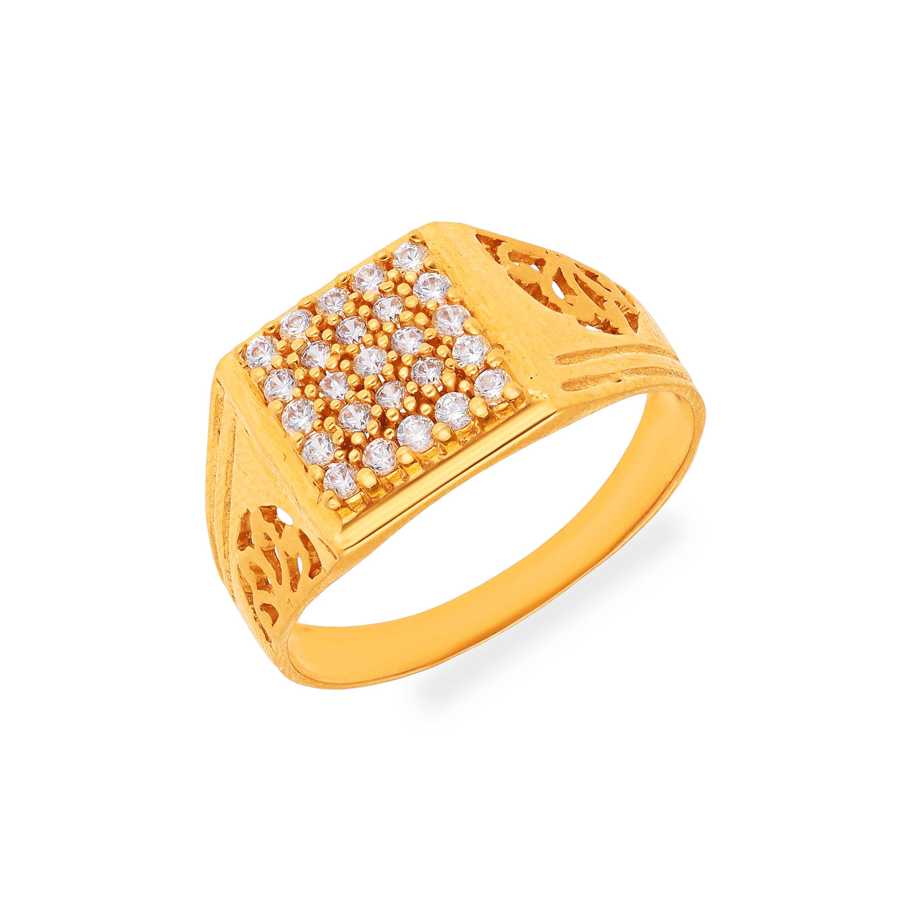 Charmingly Detailed And Studded 22KT Gold Ring For Women