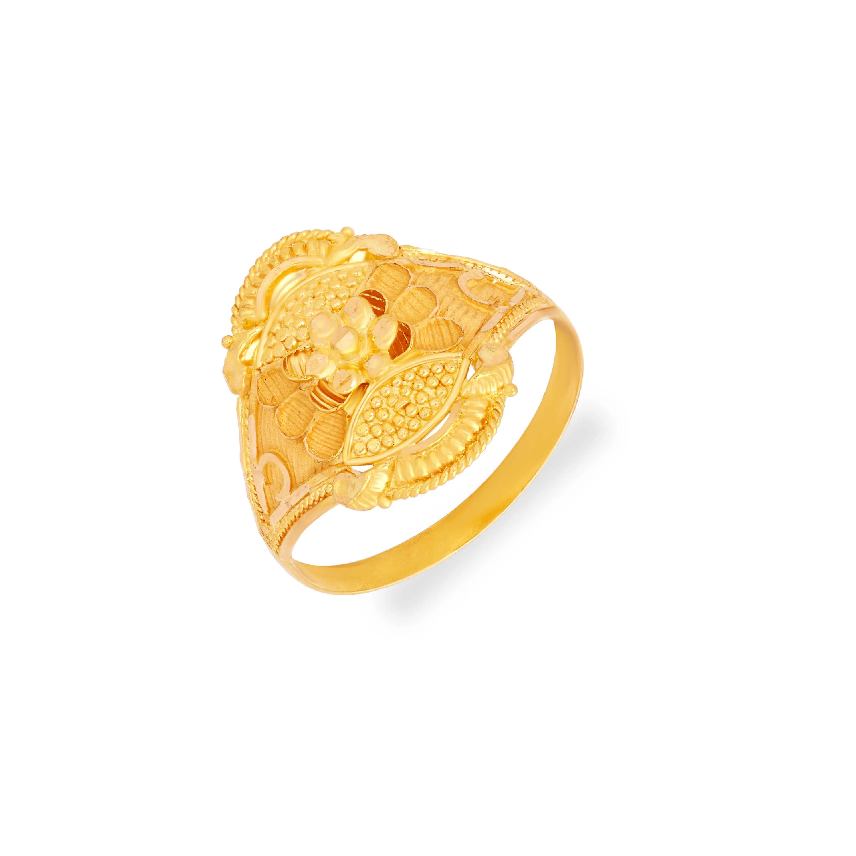 Malabar Gold Golden Ring For Women Fancy Matte Finished And