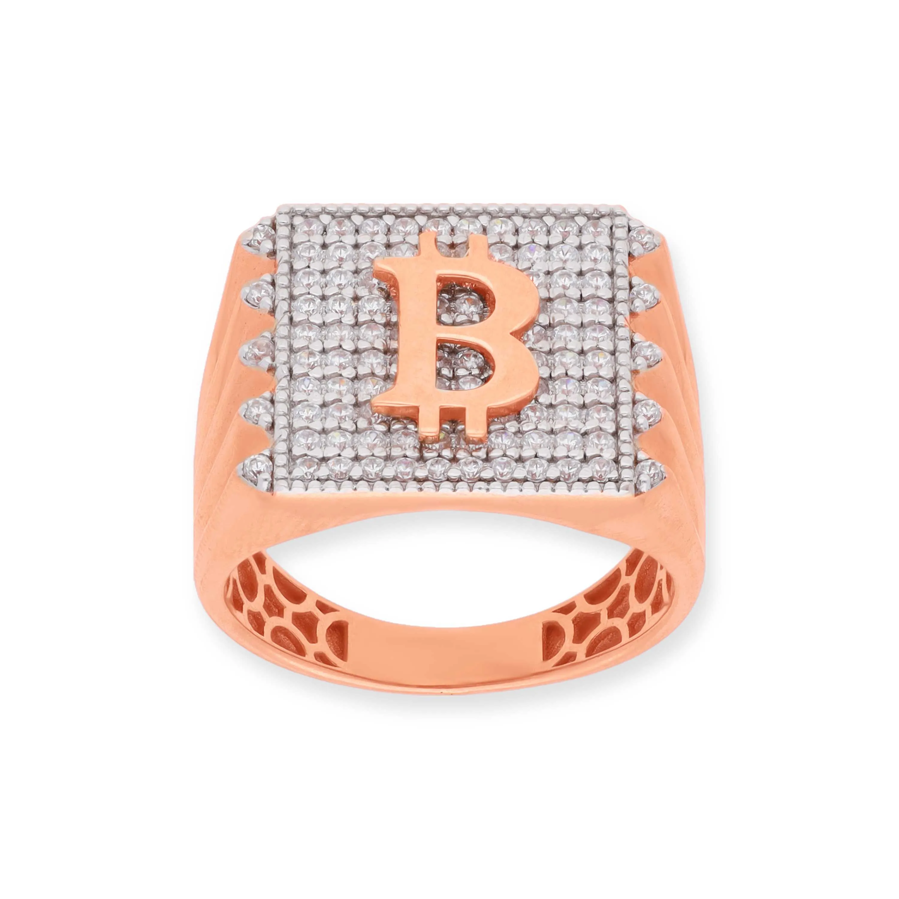 One Of Its Kind Studded Bitcoin Logo 18KT Rose Gold Ring