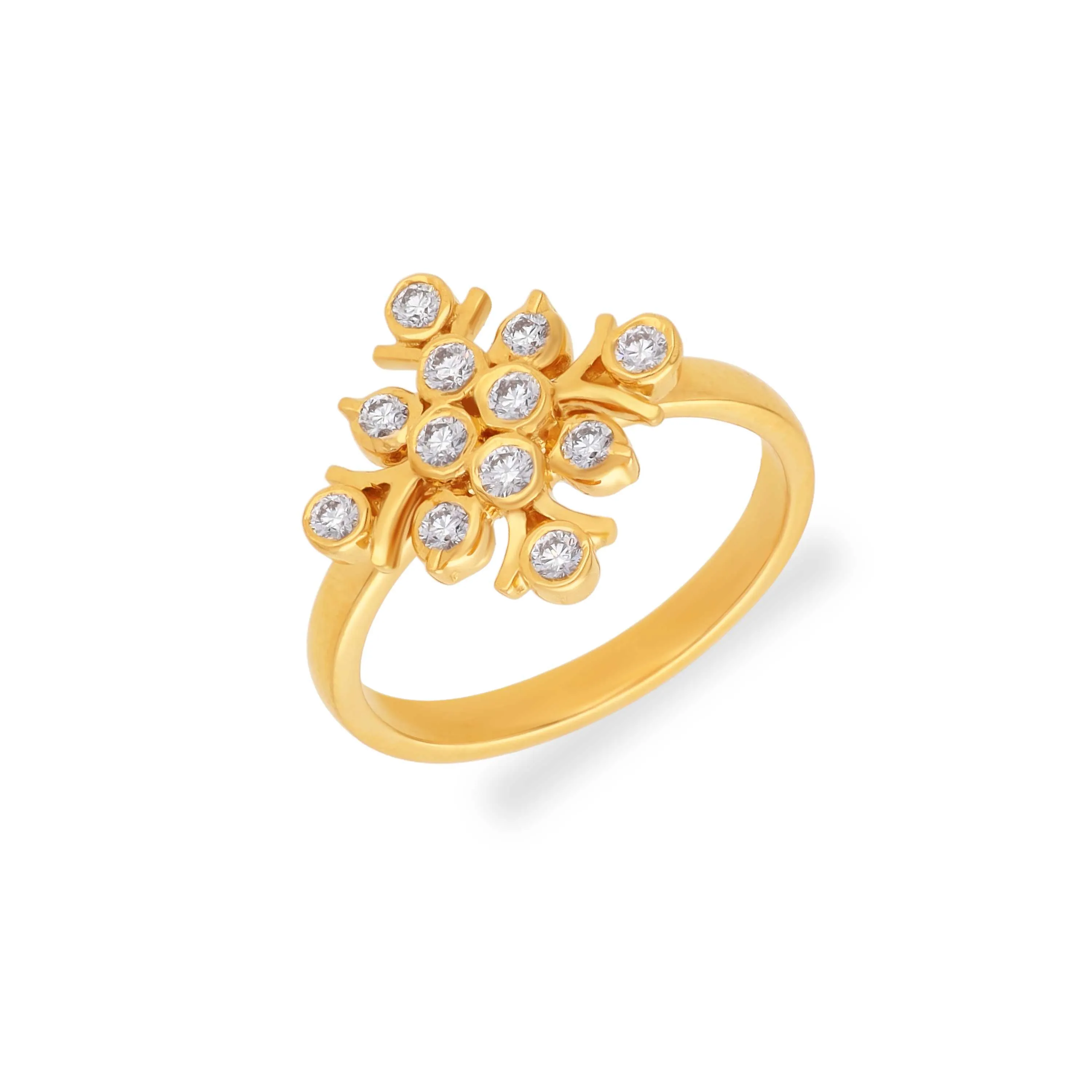 Charmingly Detailed And Diamond Studded 22KT Gold Close Setting Ring