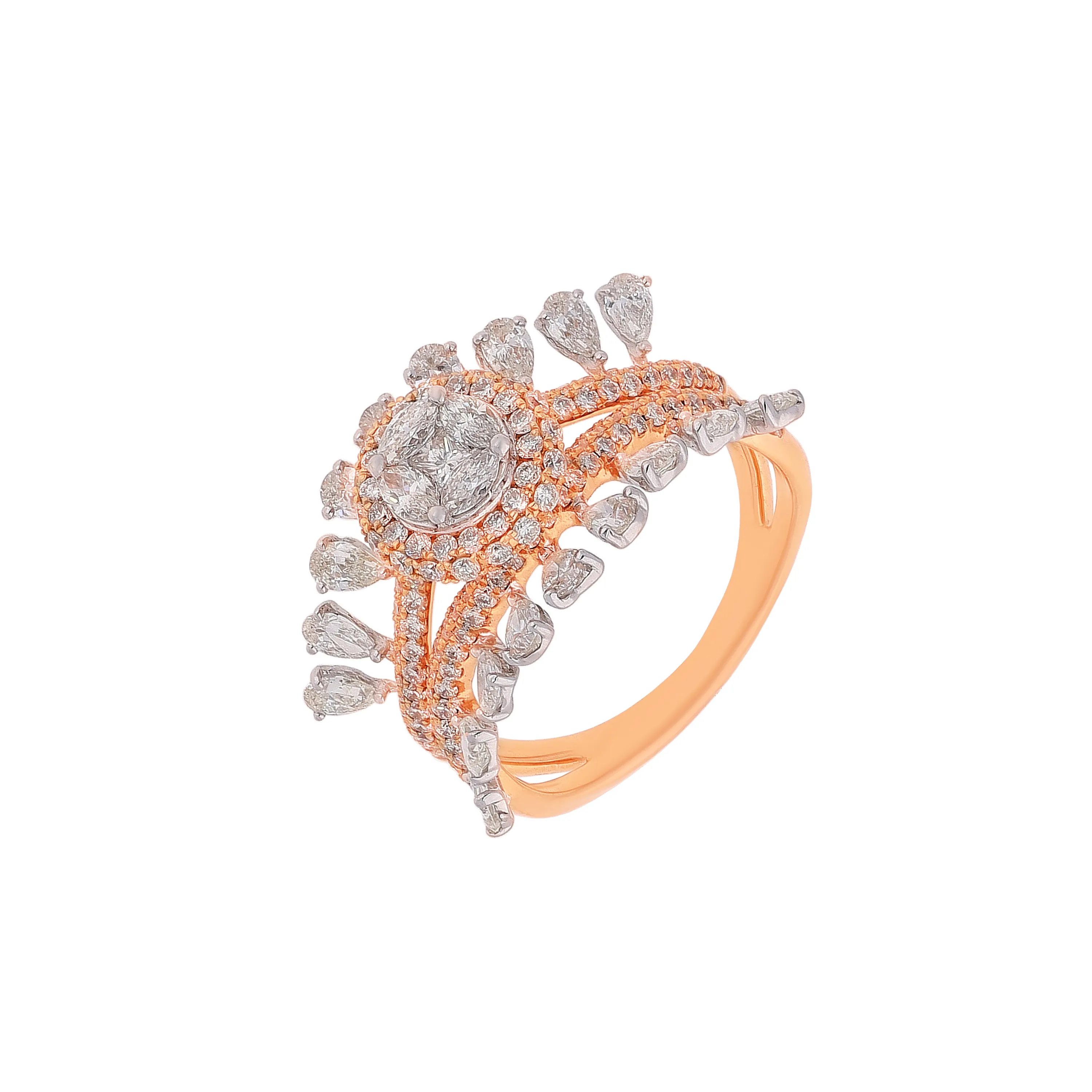 Glamorously Detailed And Diamond Studded 18KT Rose Gold Ring