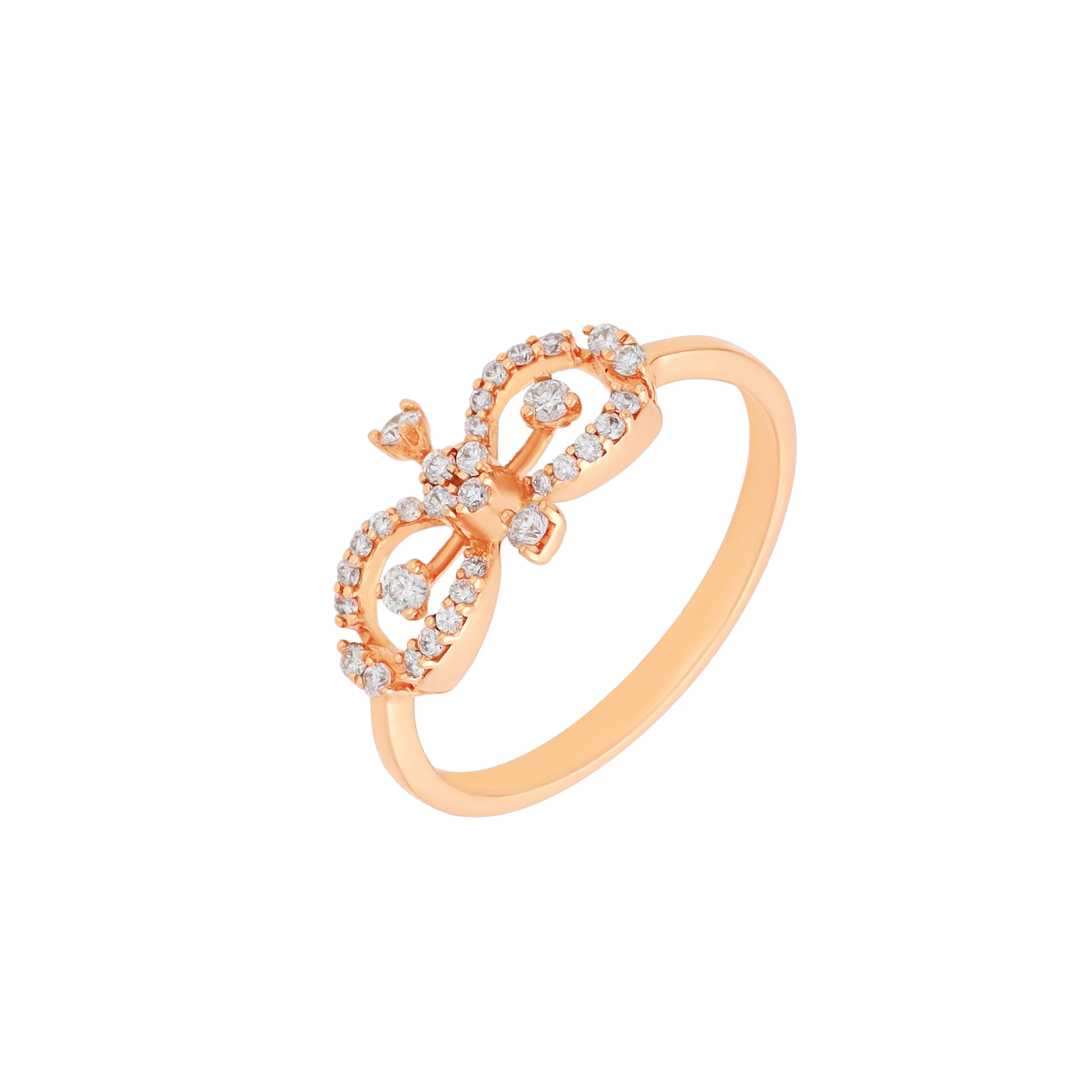 Glamorously Detailed And Diamond Studded 18KT Rose Gold Ring For Women