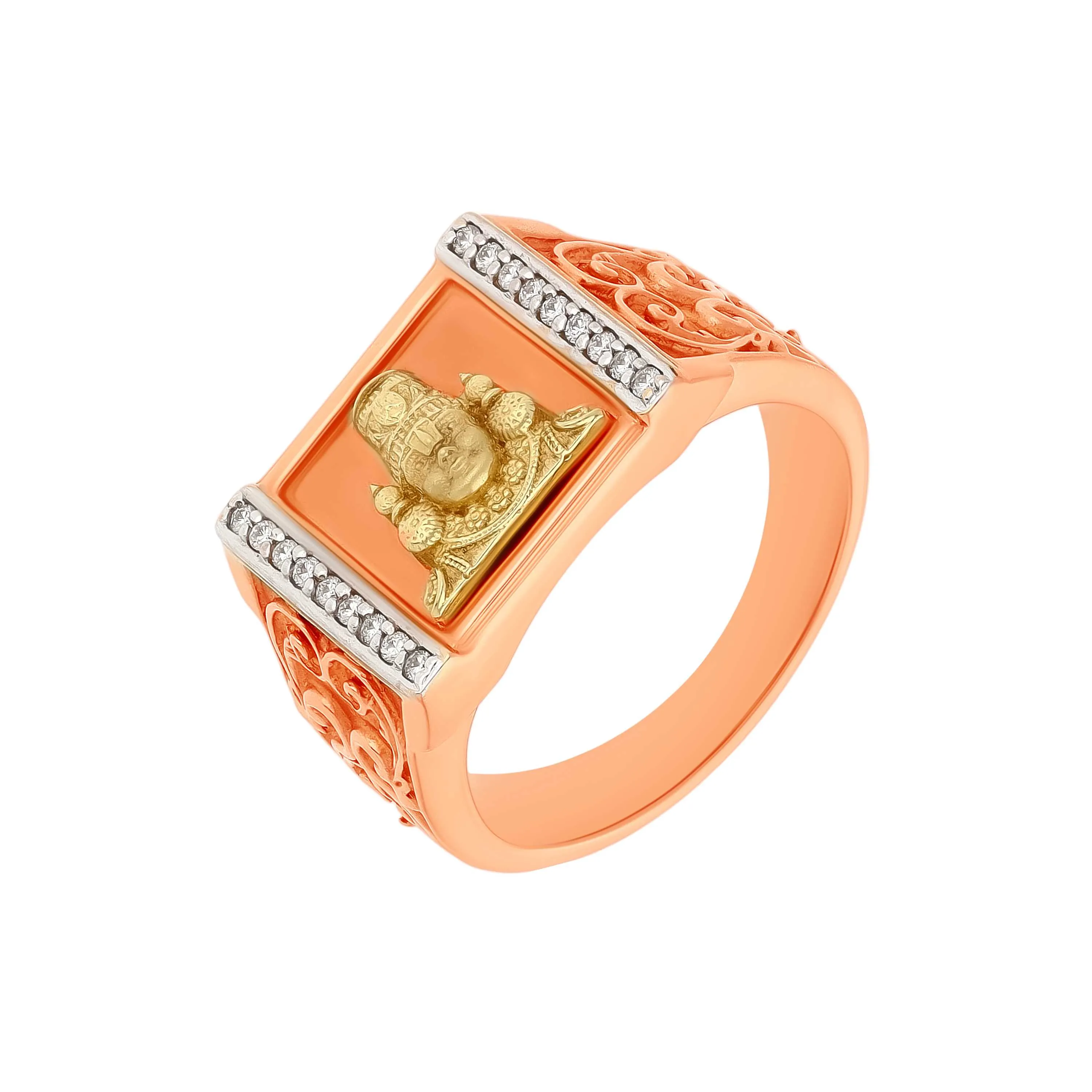 Divinely Detailed And Diamond Studded 18KT Rose Gold Balaji Ring
