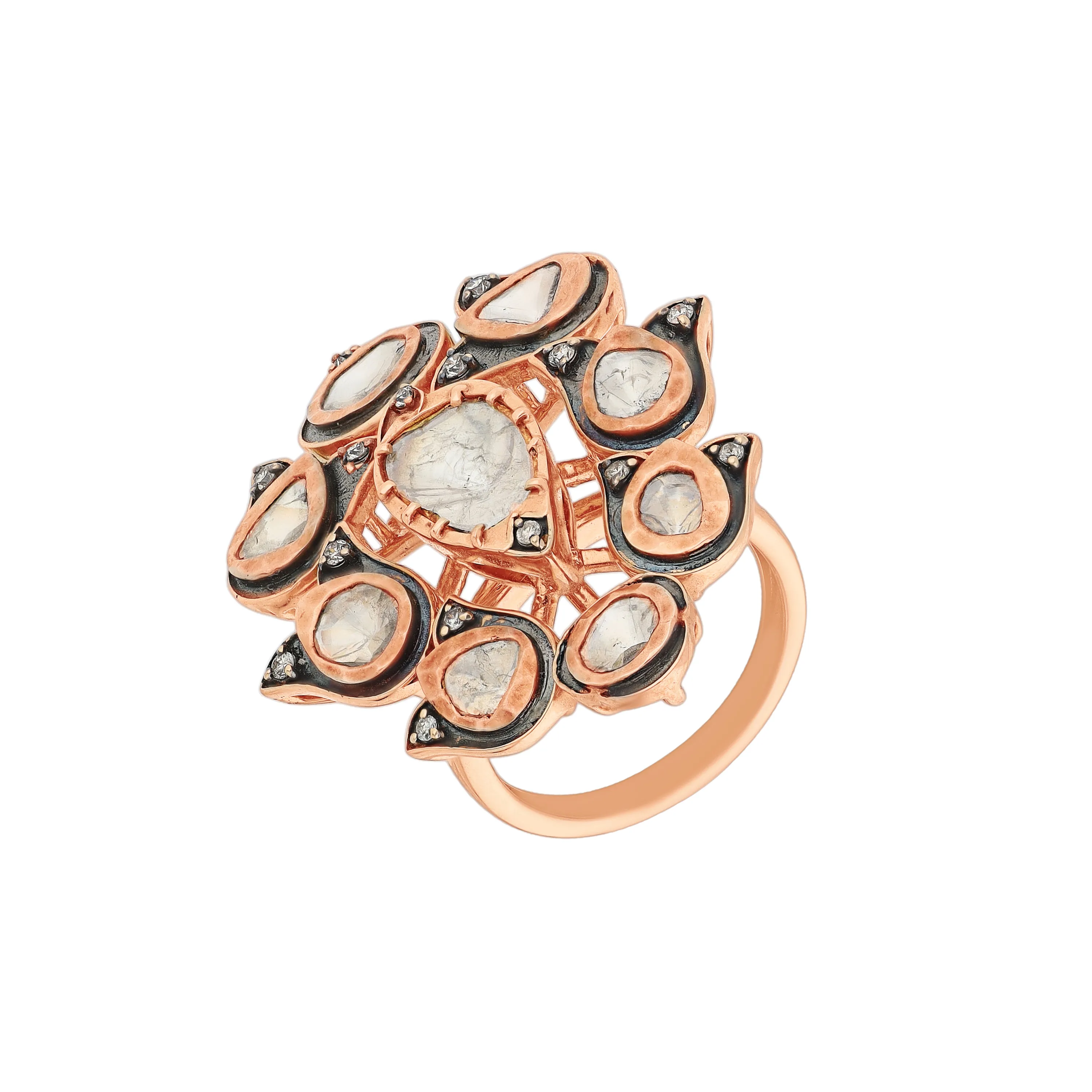 Glamorously Detailed And Diamond Studded 18KT Rose Gold Ring
