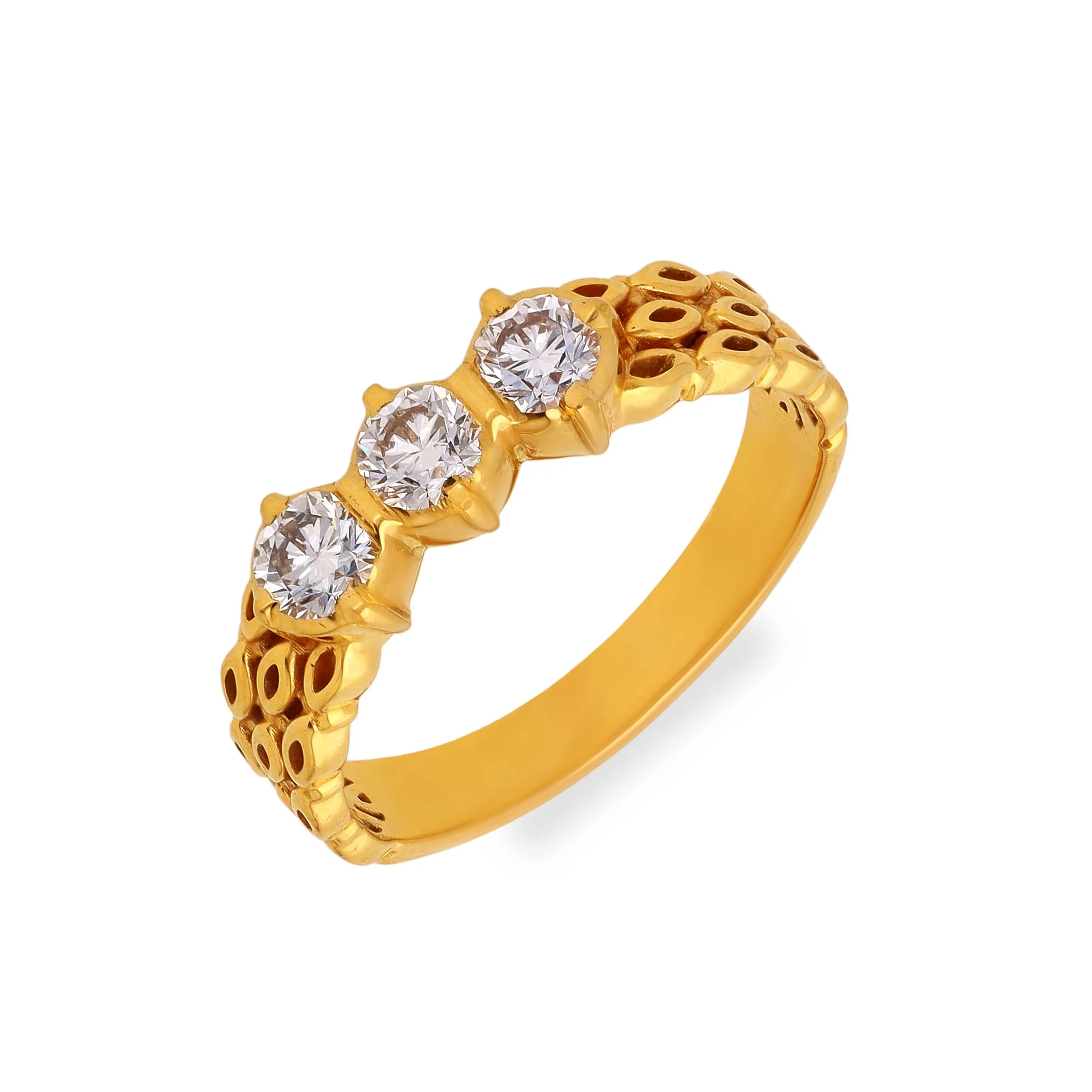 Colse Setting Traditionally Crafted And Diamond Studded 22KT Gold Close Setting Ring