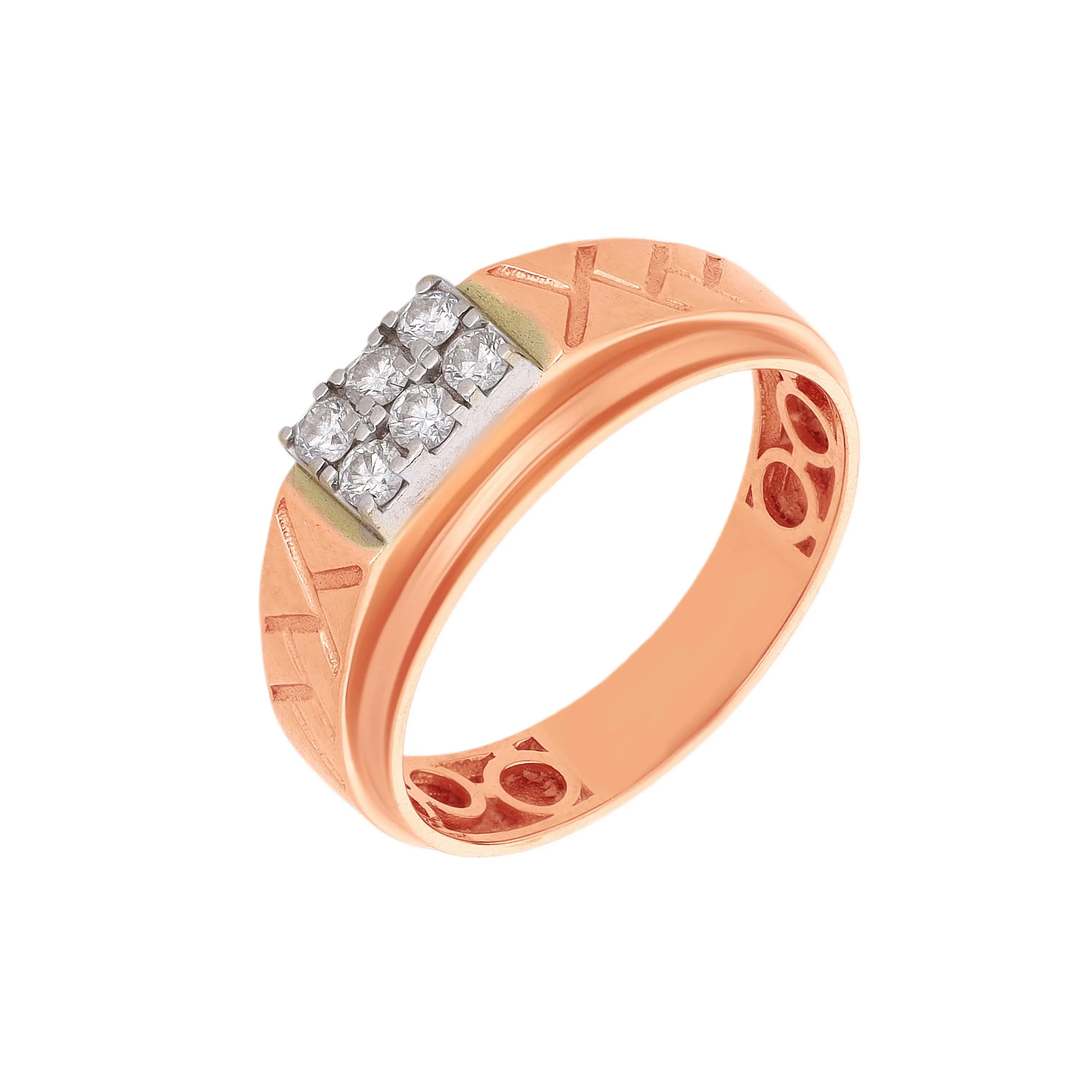 Glamorously Detailed And Diamond Studded 18KT Rose Gold Ring
