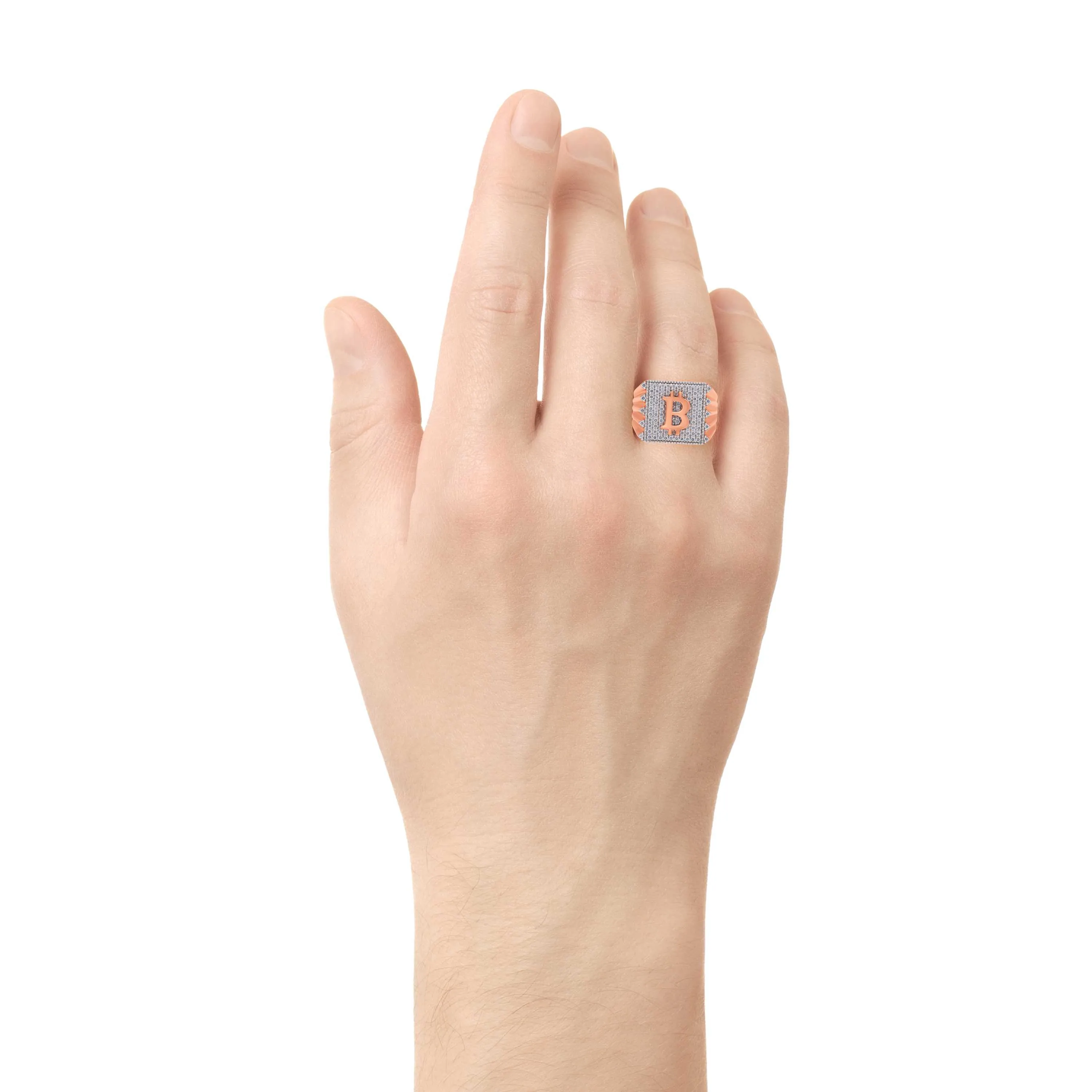 One Of Its Kind Studded Bitcoin Logo 18KT Rose Gold Ring