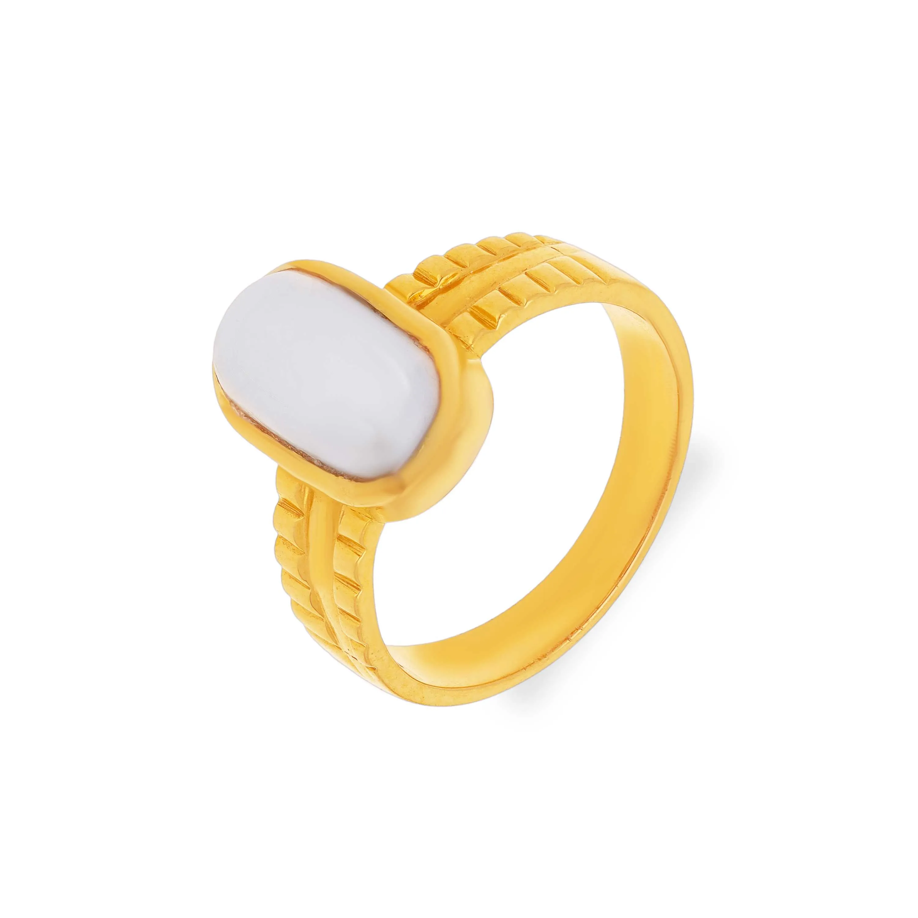 Traditionally Crafted And White Coral Studded 22KT Gold Ring