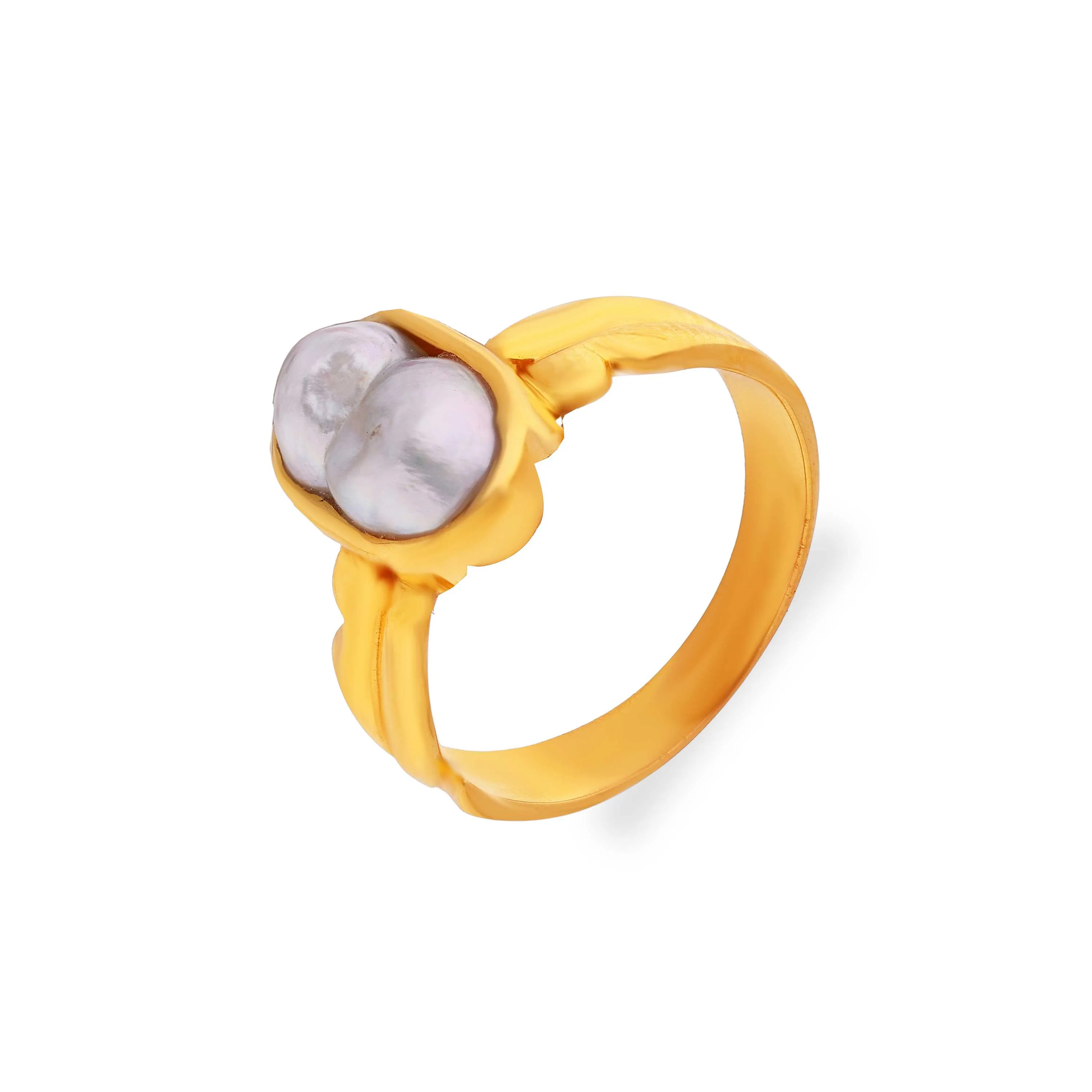 Traditionally Crafted And Pearl Studded 22KT Gold Ring 
