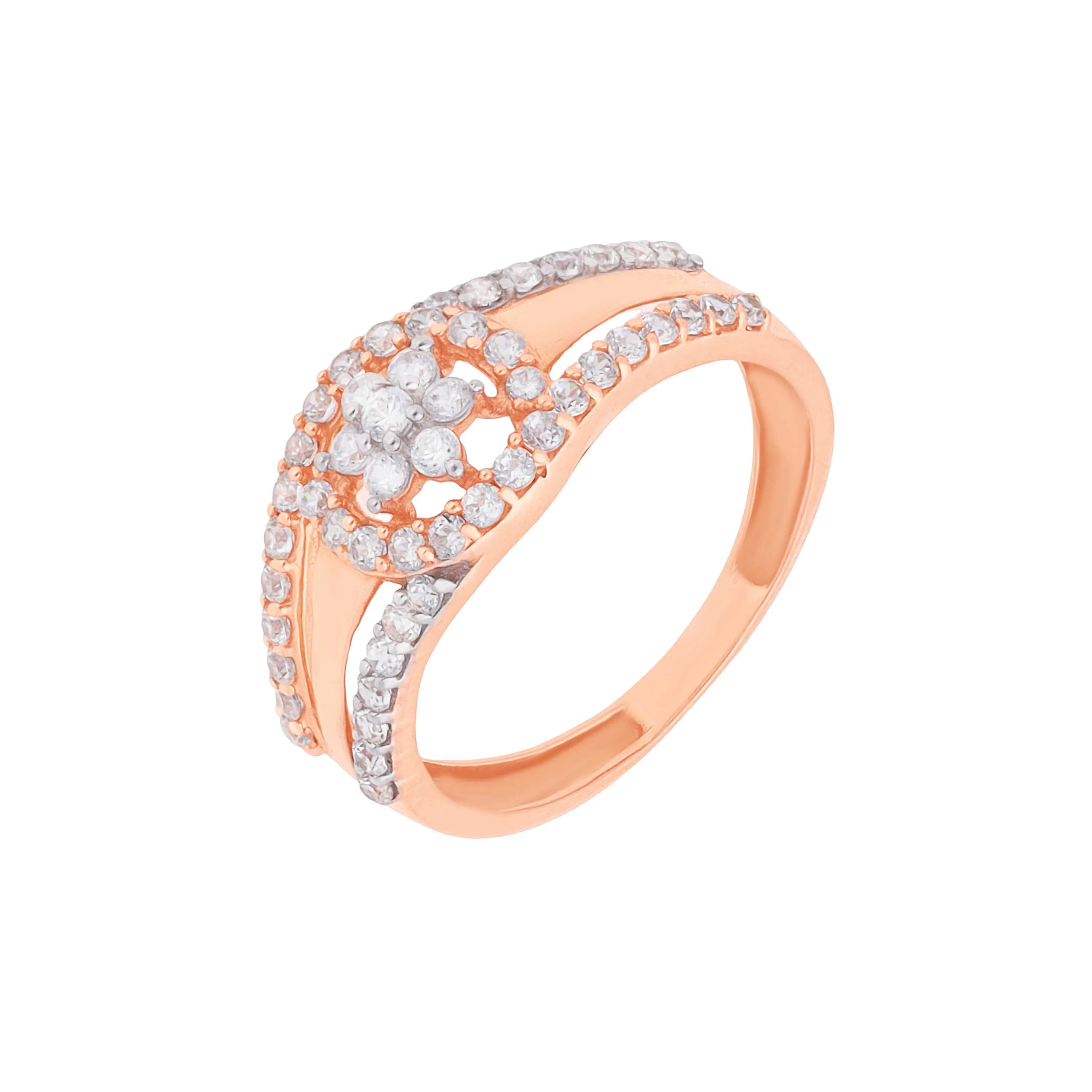 Glamorously Detailed And Studded 18KT Rose Gold Ring For Women