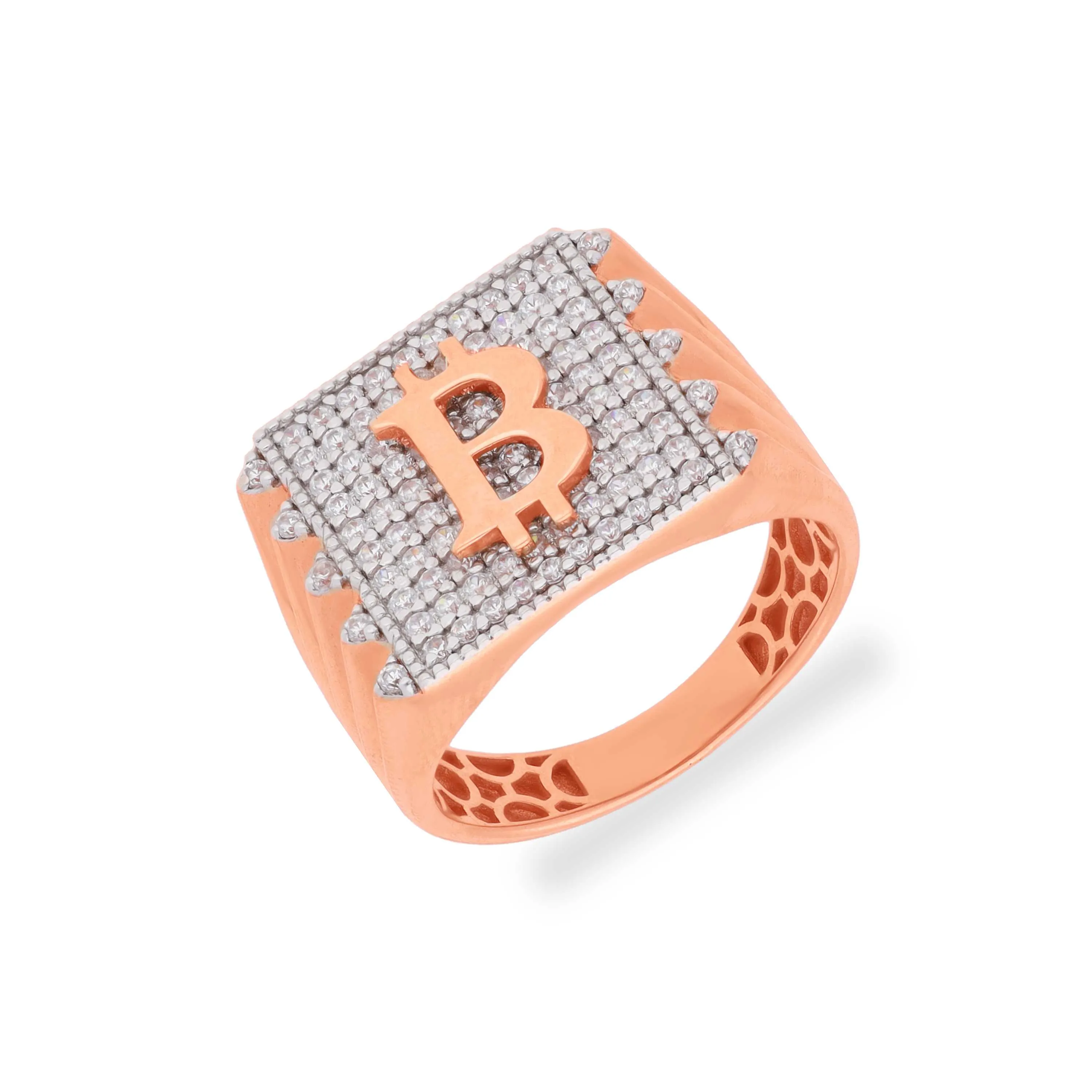One Of Its Kind Studded Bitcoin Logo 18KT Rose Gold Ring